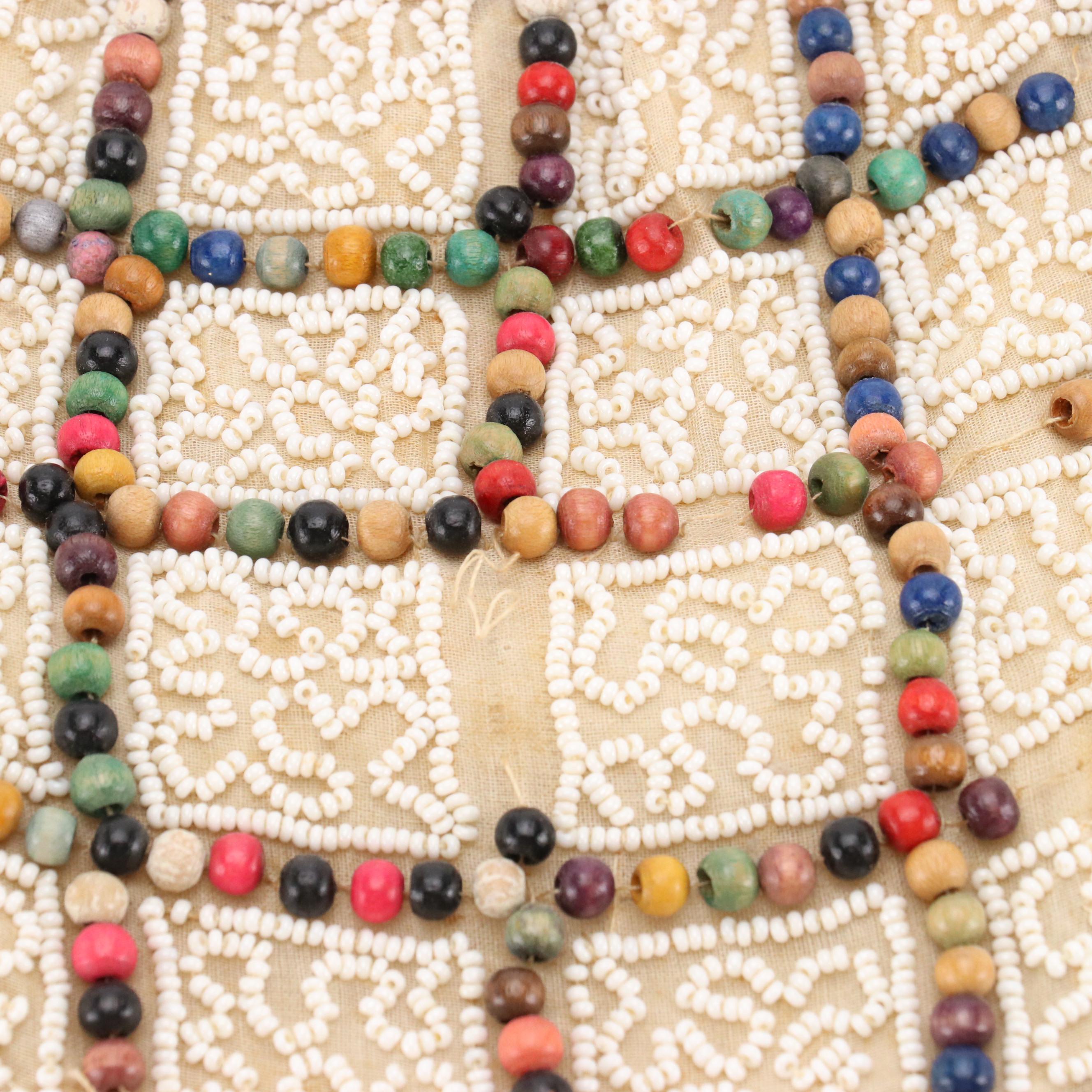 Vintage Wooden Bead Embellished and Crochet Lace Drawstring Pouch Bags