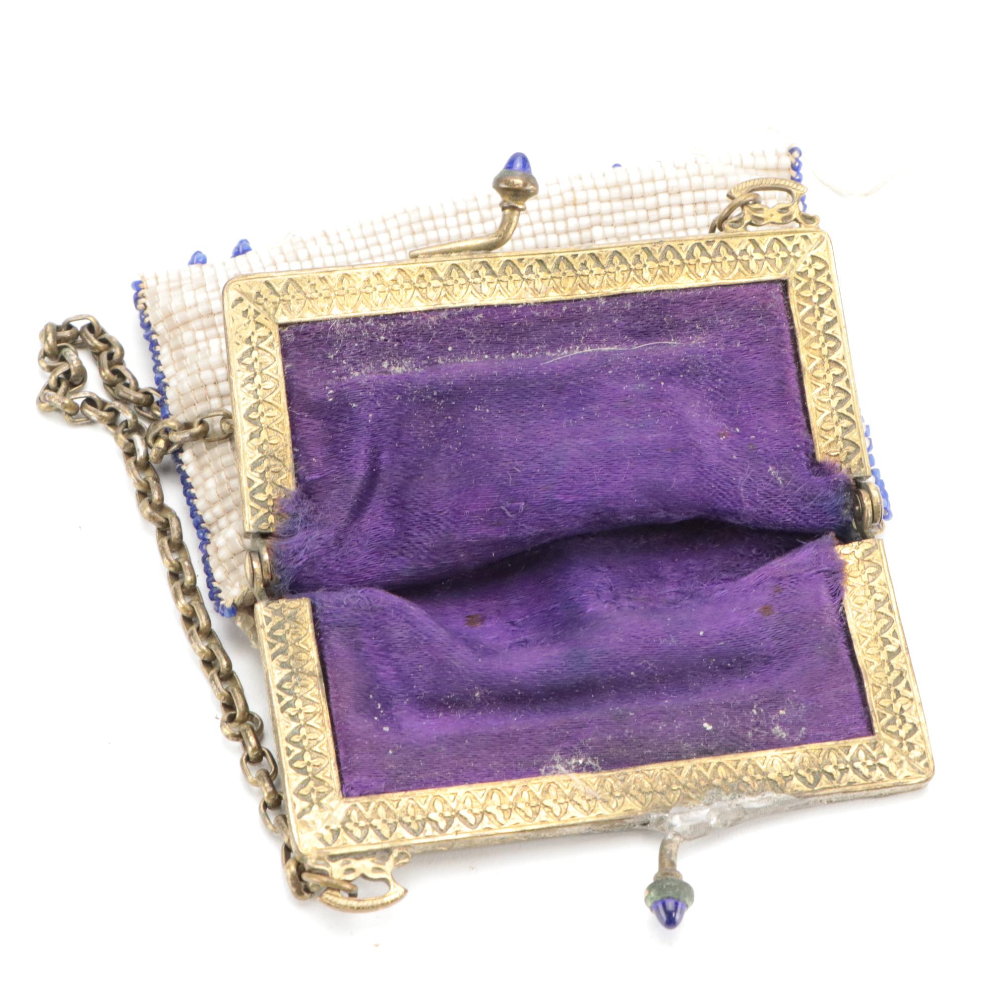 Drawstring Crochet Reticule with Steel Beads and Other Glass/Steel Beaded Purses