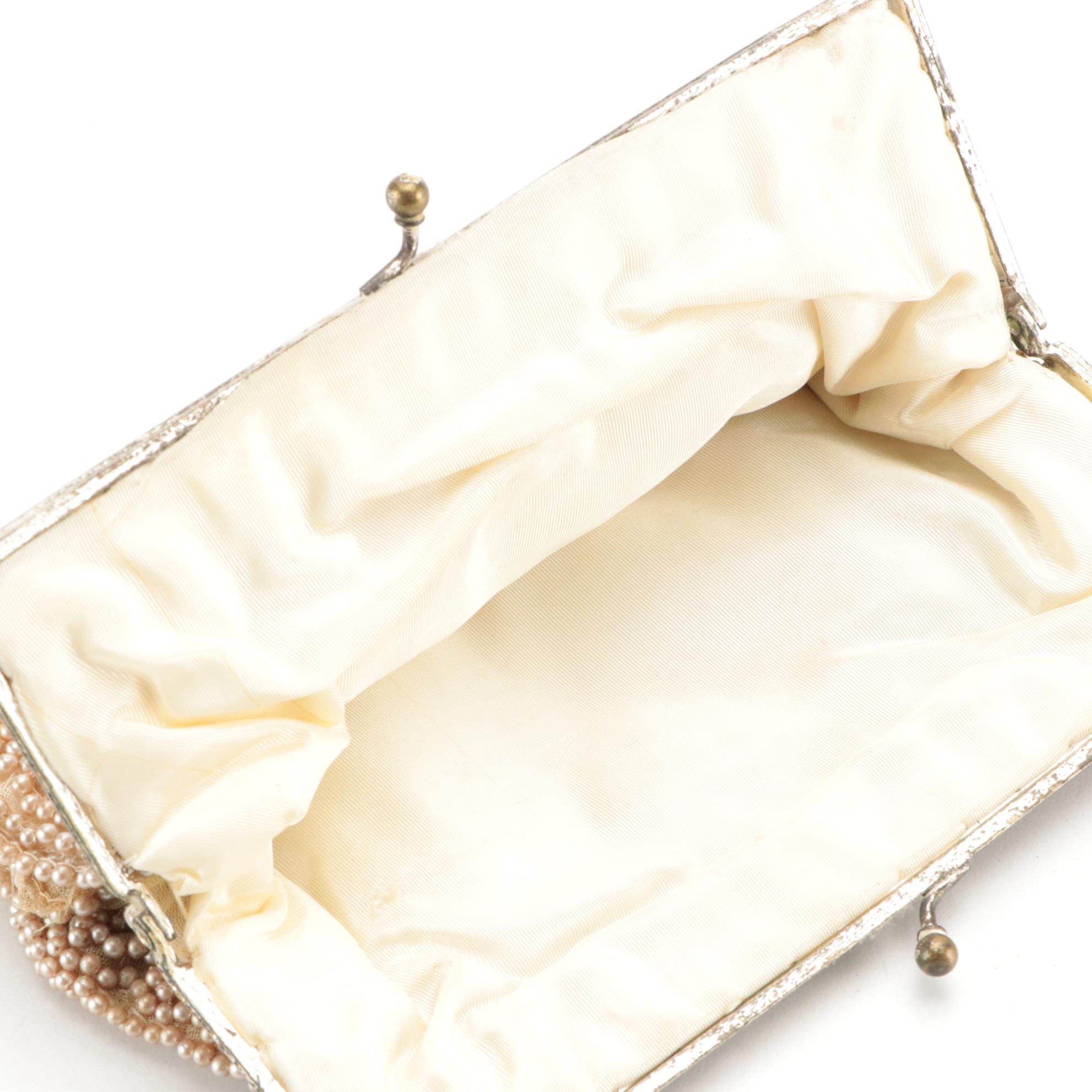 Drawstring Crochet Reticule with Steel Beads and Other Glass/Steel Beaded Purses