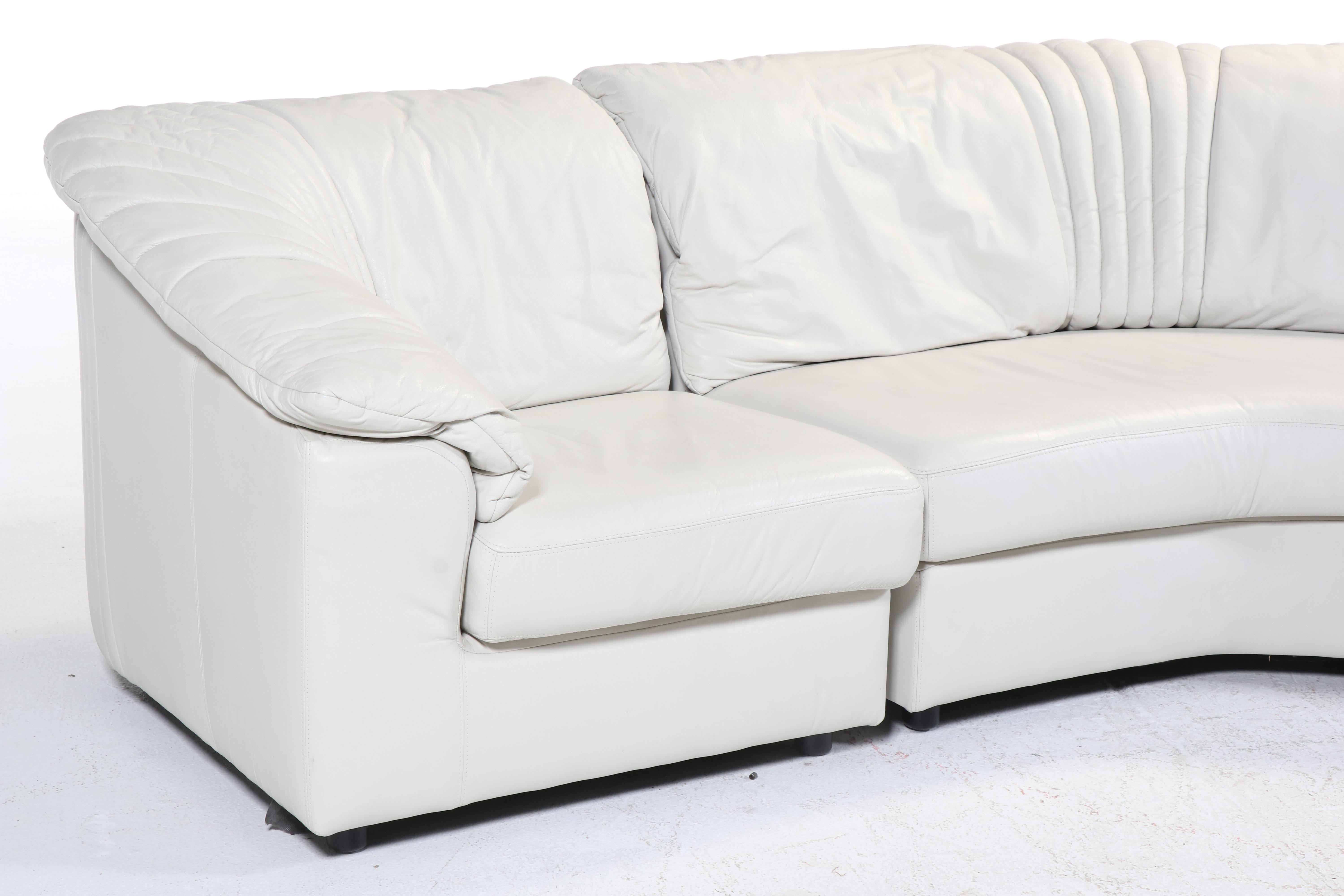 Deco Revival White Leather Upholstered Four-Piece Sectional Sofa, Late 20th C.