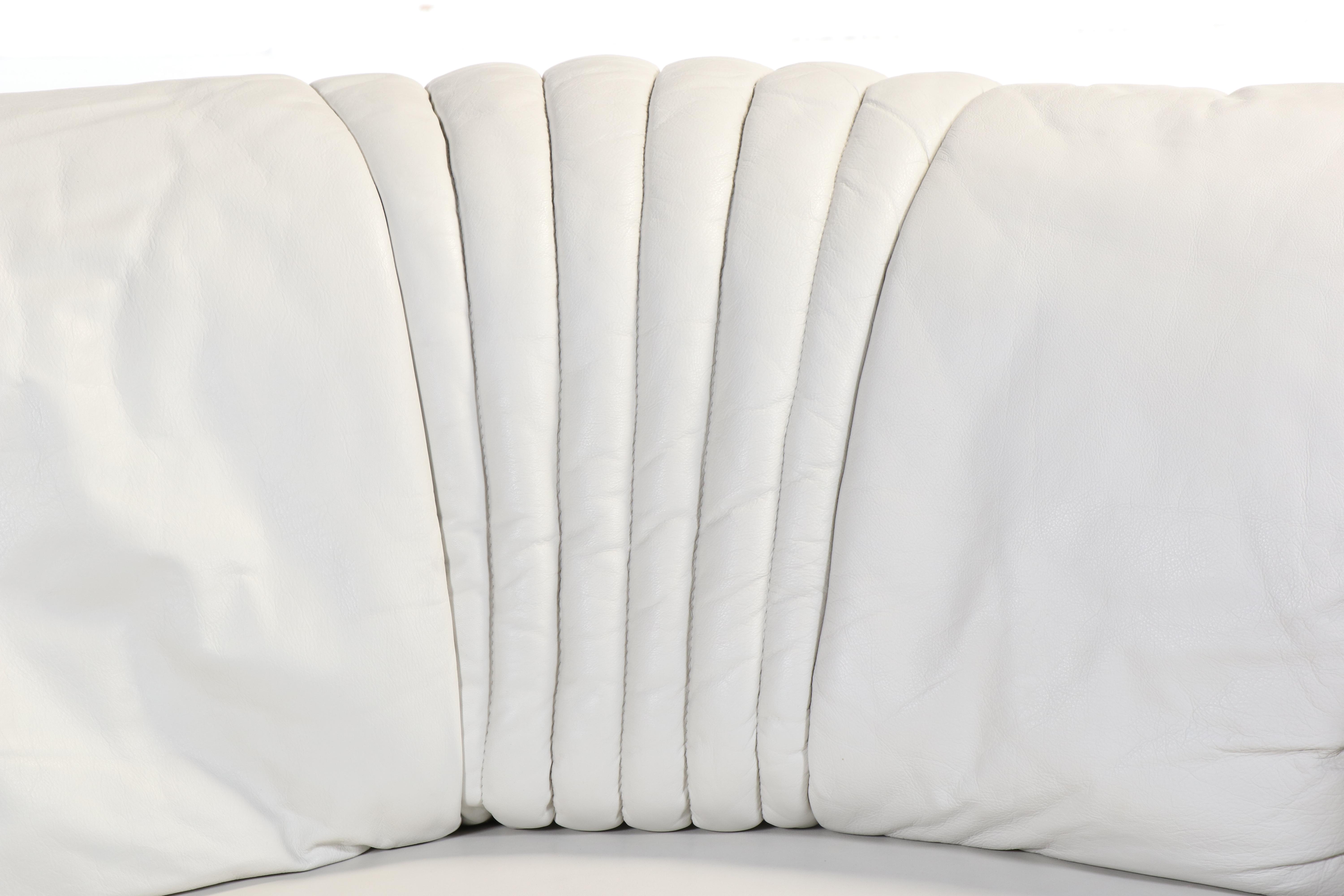 Deco Revival White Leather Upholstered Four-Piece Sectional Sofa, Late 20th C.