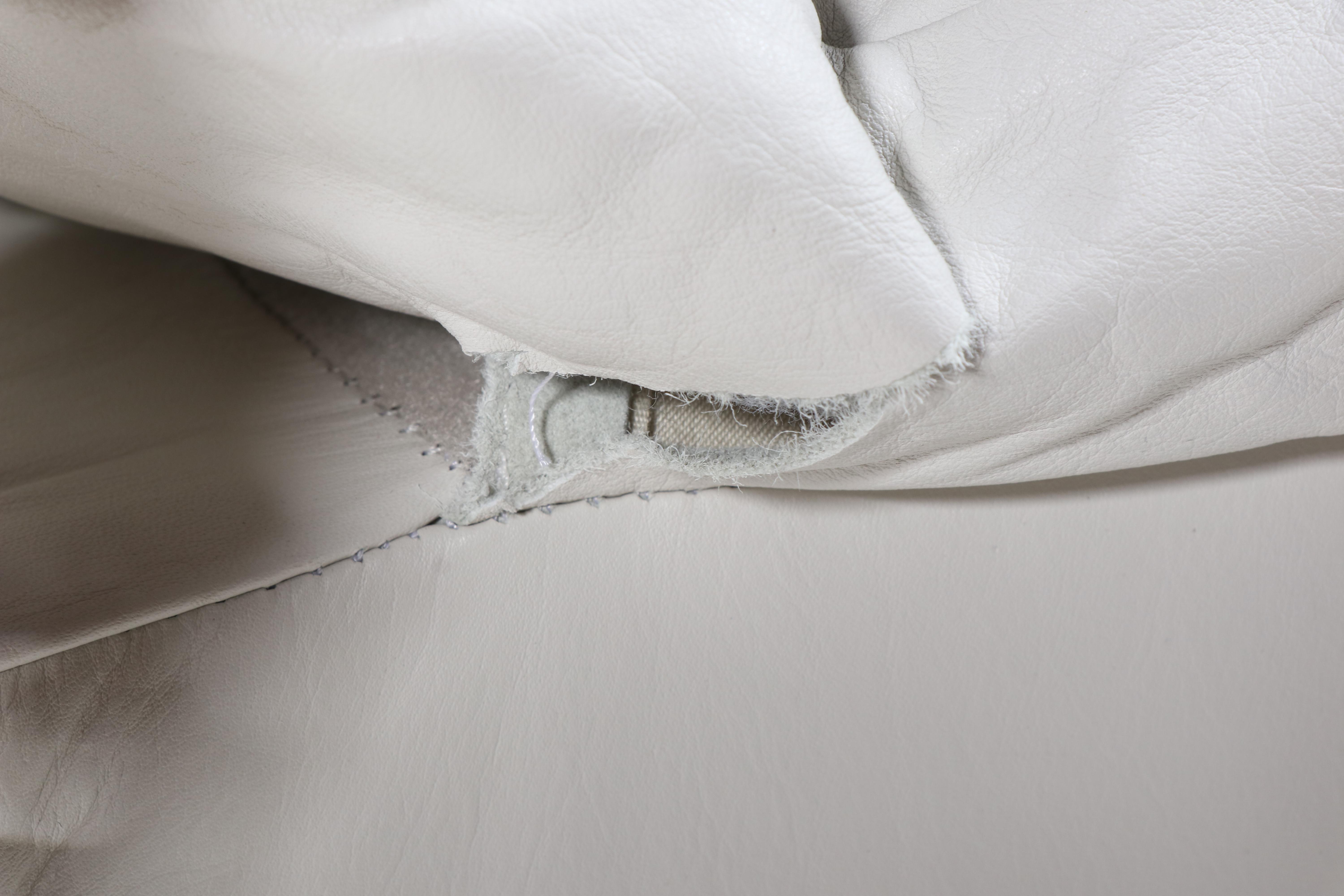 Deco Revival White Leather Upholstered Four-Piece Sectional Sofa, Late 20th C.