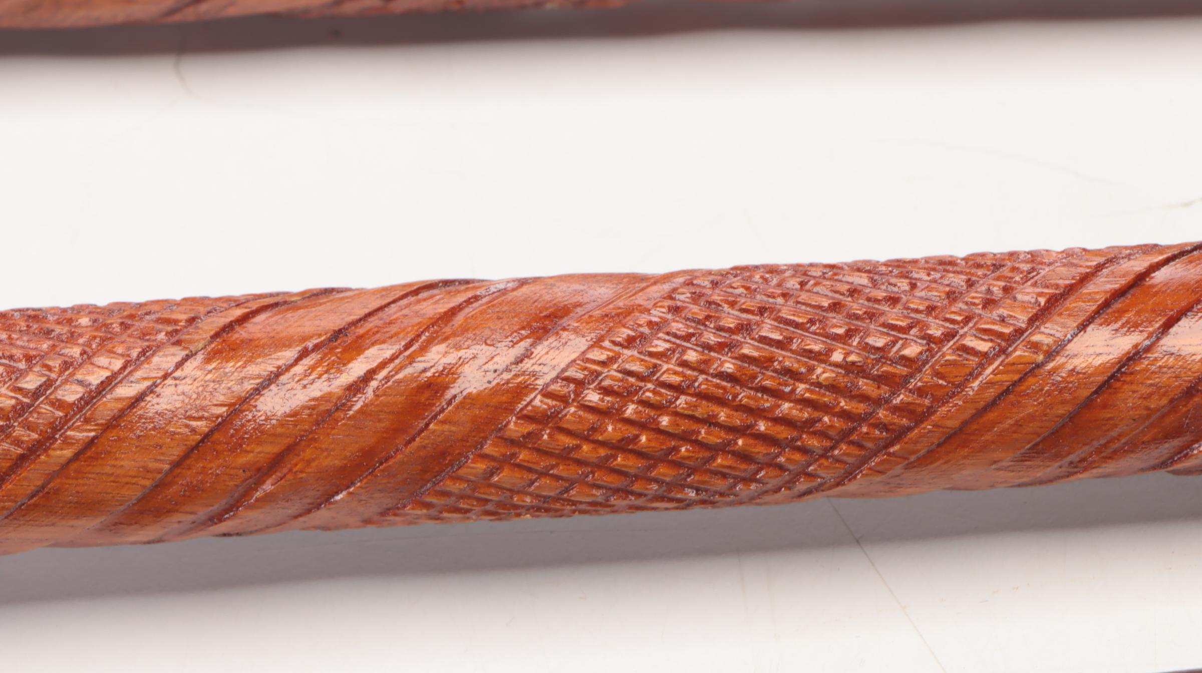 Carved Wood and Other Walking Sticks and Canes Featuring Abalone