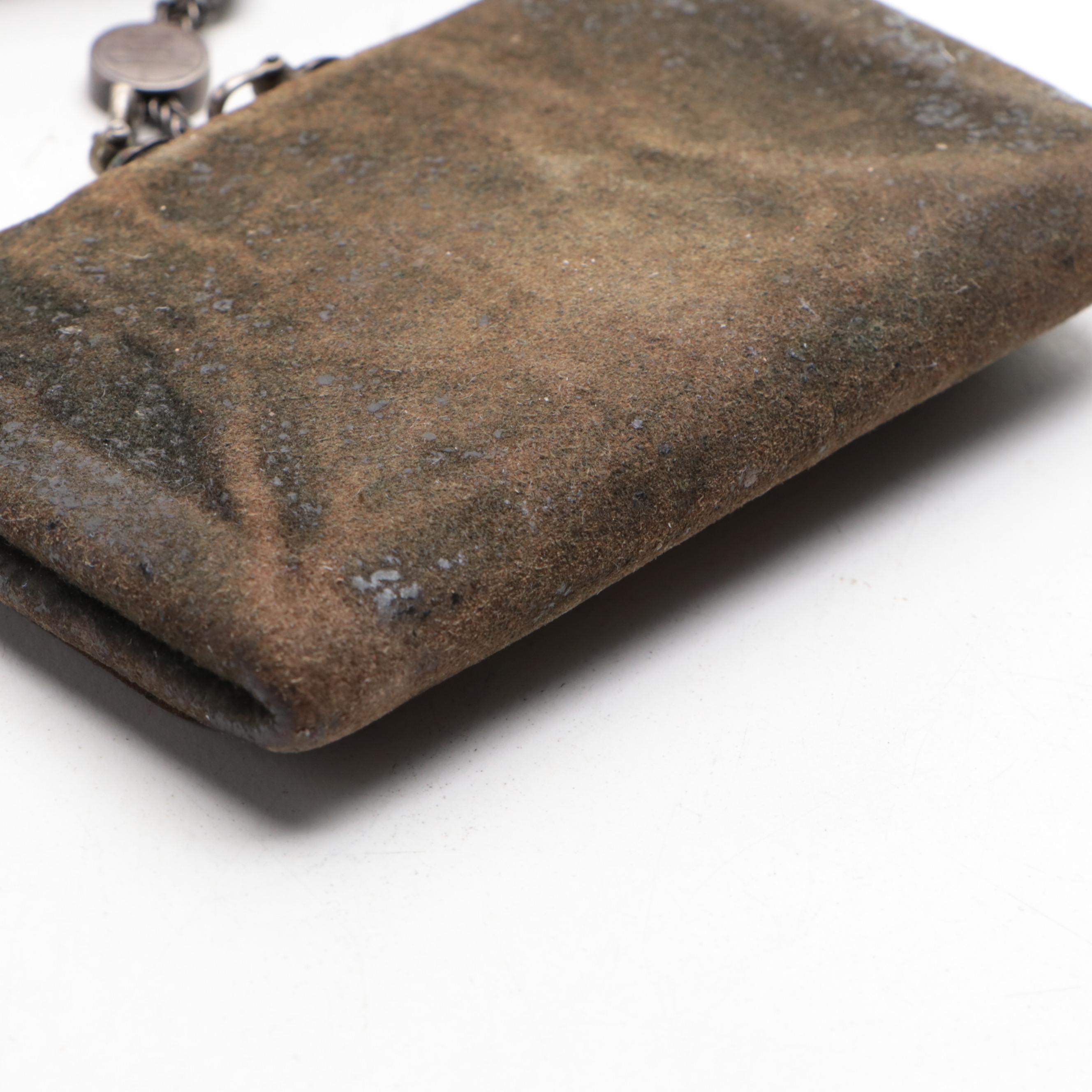 Japanese Meiji Period Bamboo/Brass Kiseru, Leather Case, and Tobacco Pouch