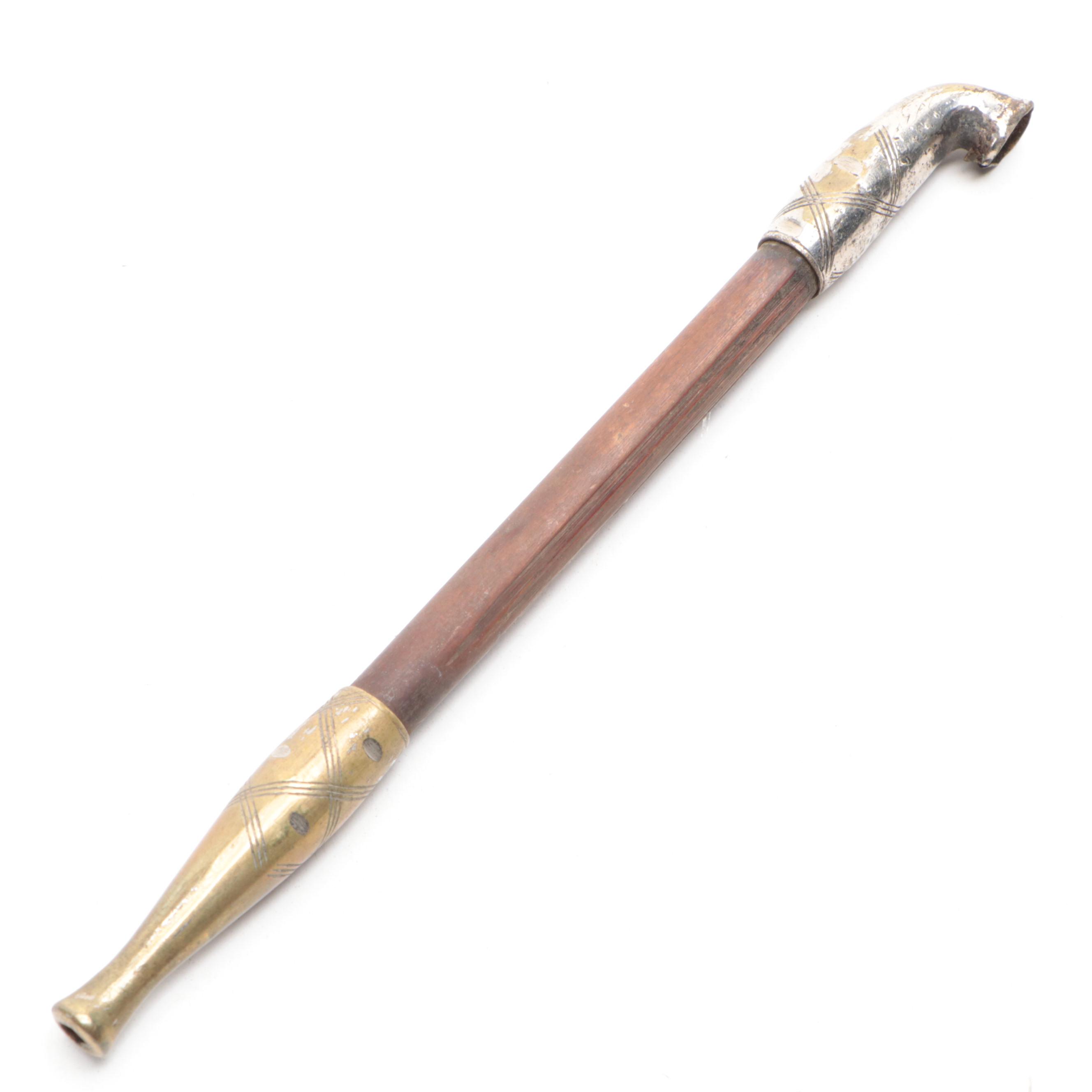 Japanese Meiji Period Bamboo/Brass Kiseru, Leather Case, and Tobacco Pouch