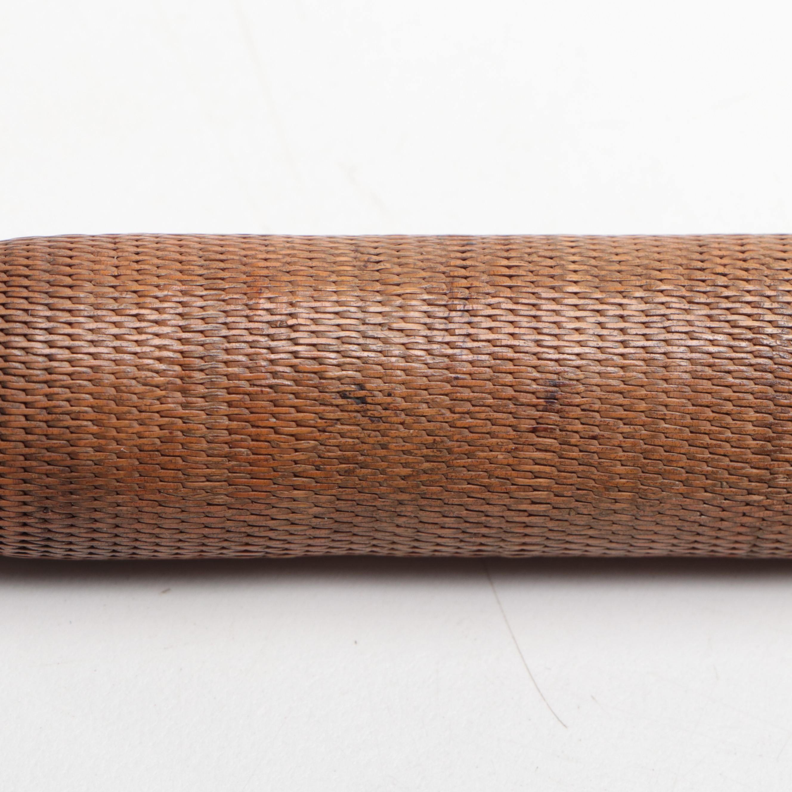 Japanese Meiji Period Bamboo/Brass Kiseru, Leather Case, and Tobacco Pouch