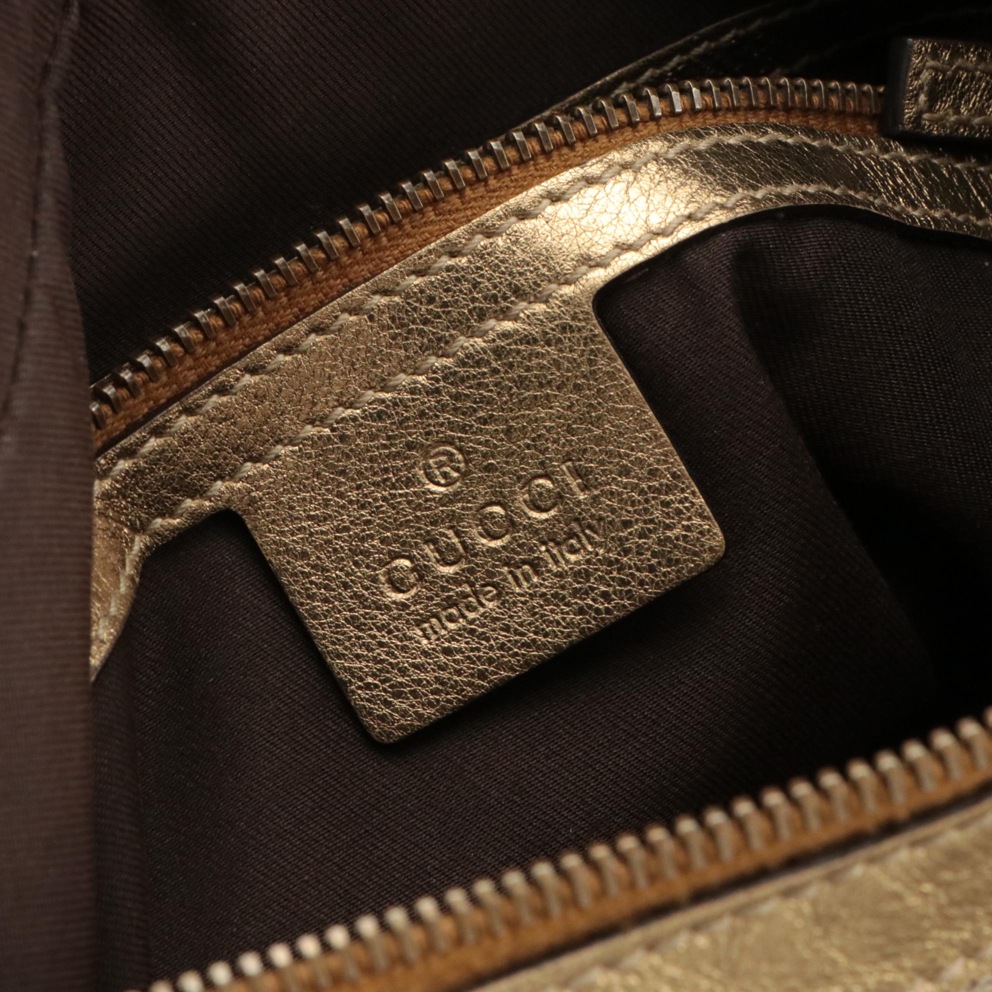 Gucci GG Signature and Studded Metallic Leather Babouska Hobo Bag with Tassel