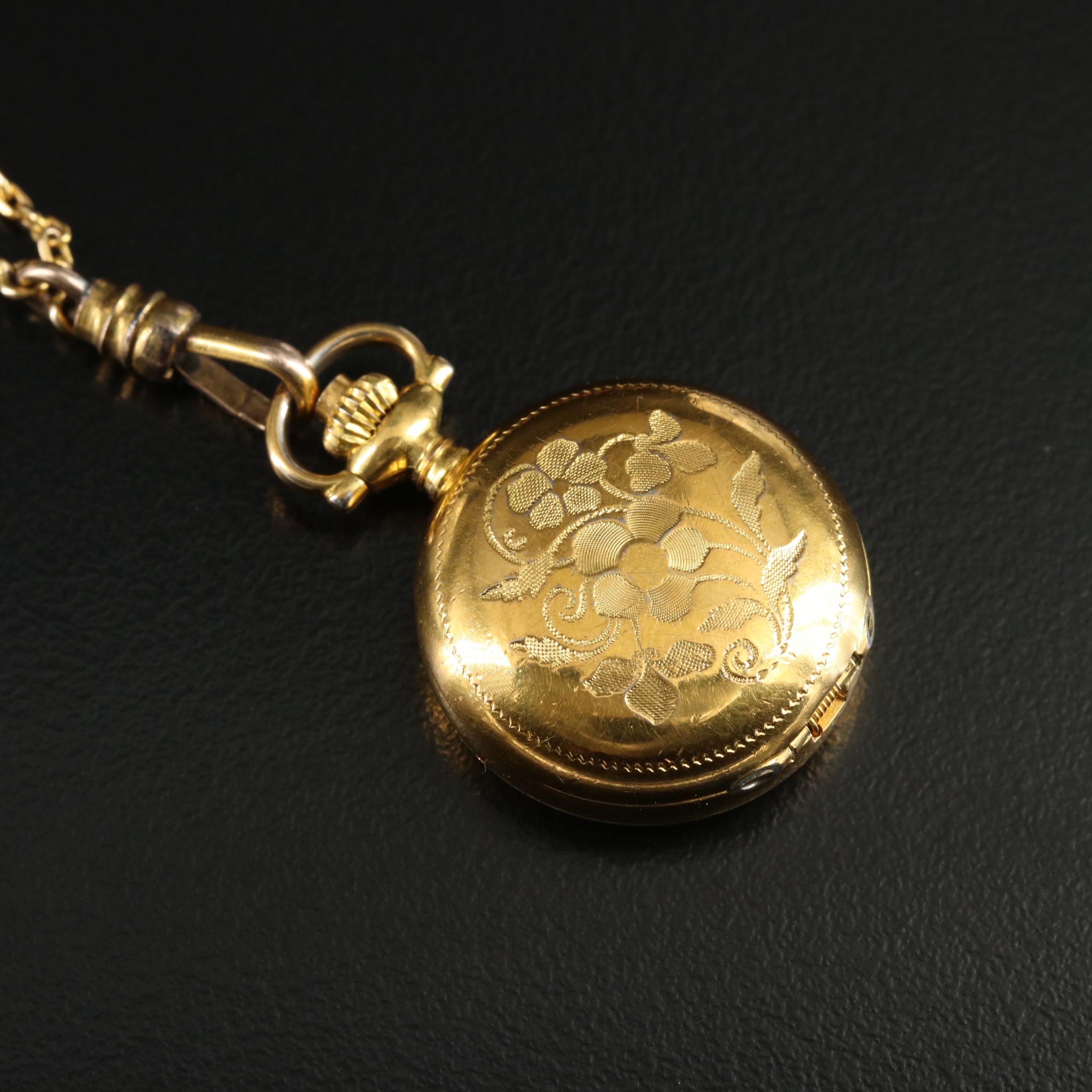 Antique 10K Tourmaline Station Watch Chain with Bucherer Swiss Quartz Timepiece