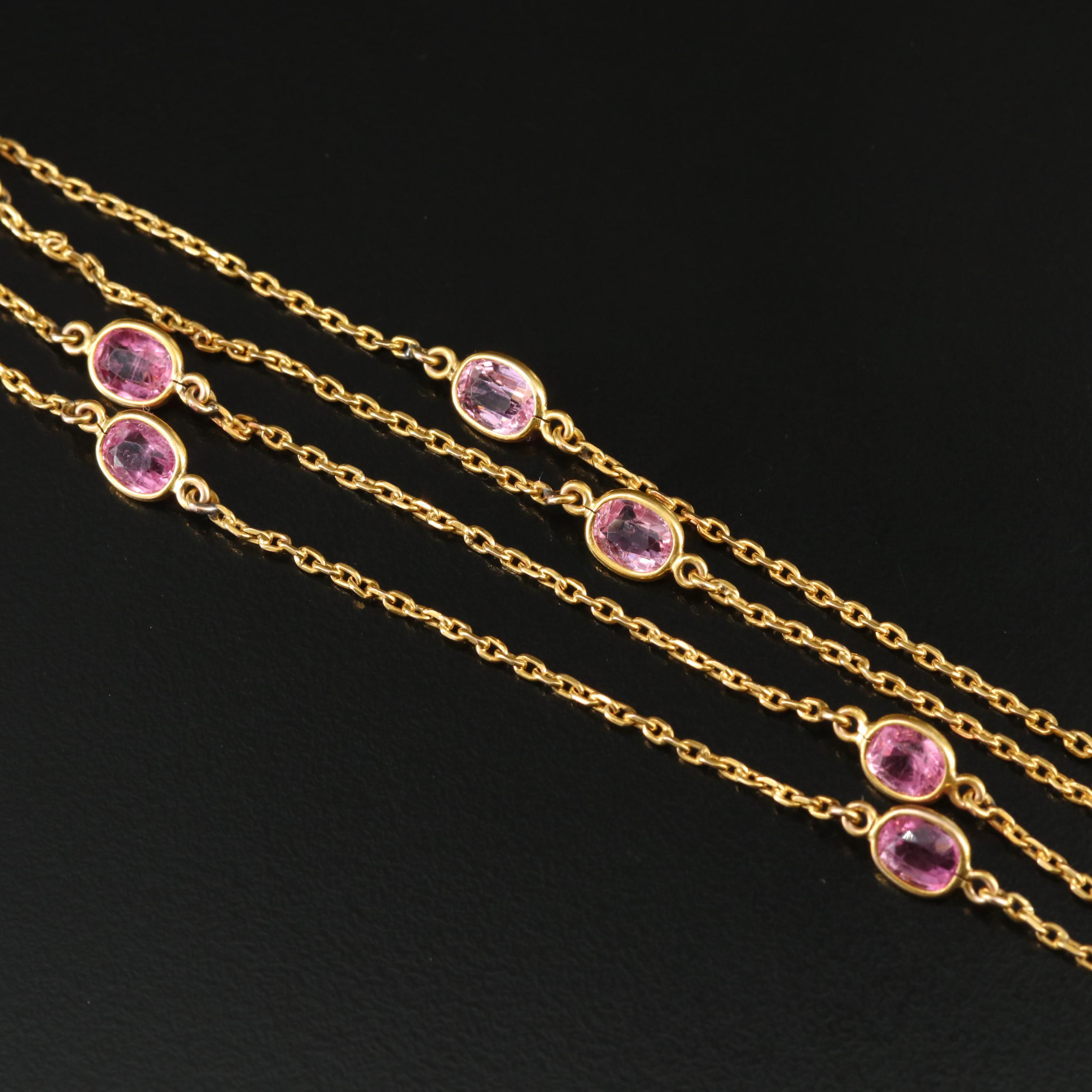 Antique 10K Tourmaline Station Watch Chain with Bucherer Swiss Quartz Timepiece