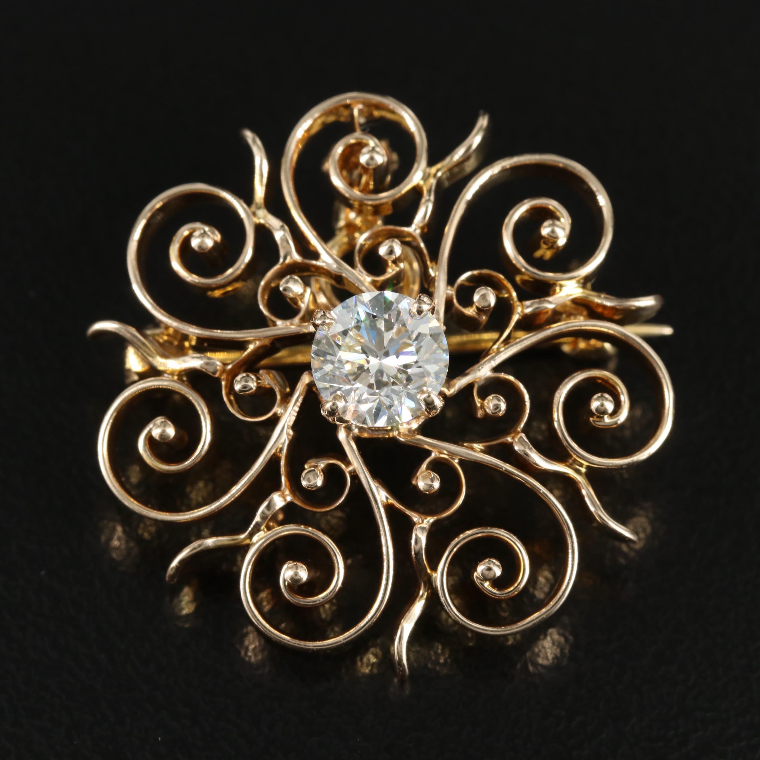 Vintage 14K 0.76 CT Diamond Converter Brooch