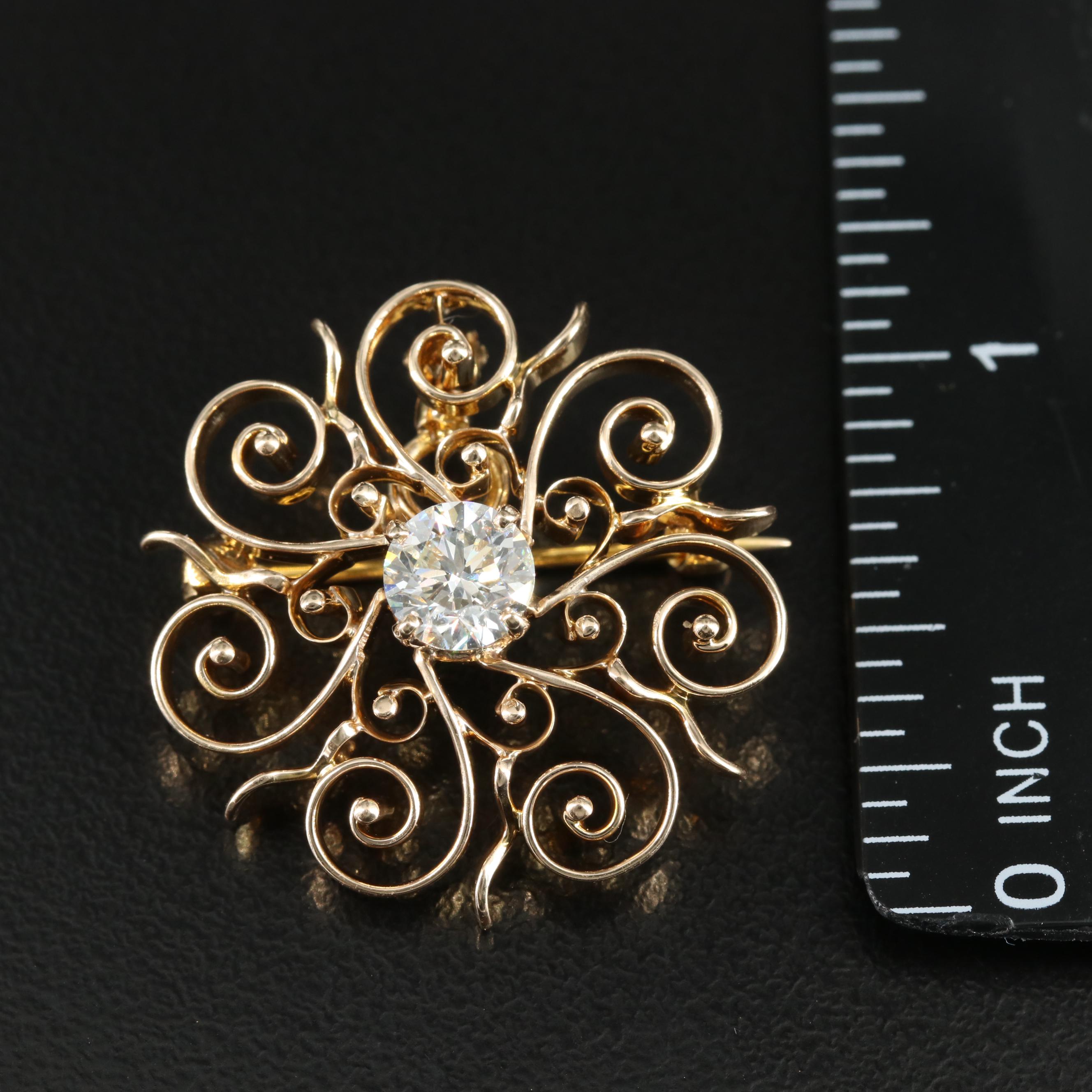 Vintage 14K 0.76 CT Diamond Converter Brooch