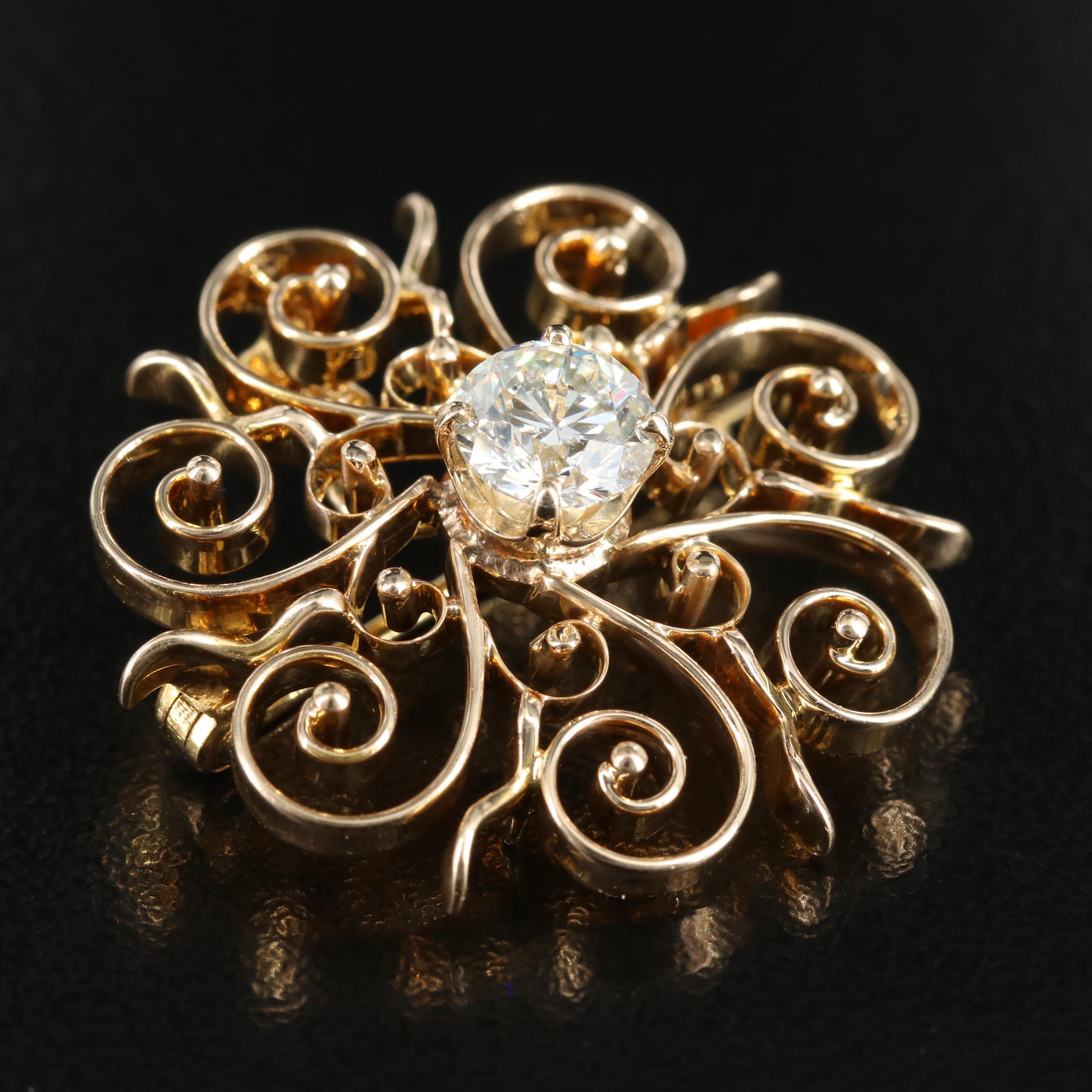 Vintage 14K 0.76 CT Diamond Converter Brooch