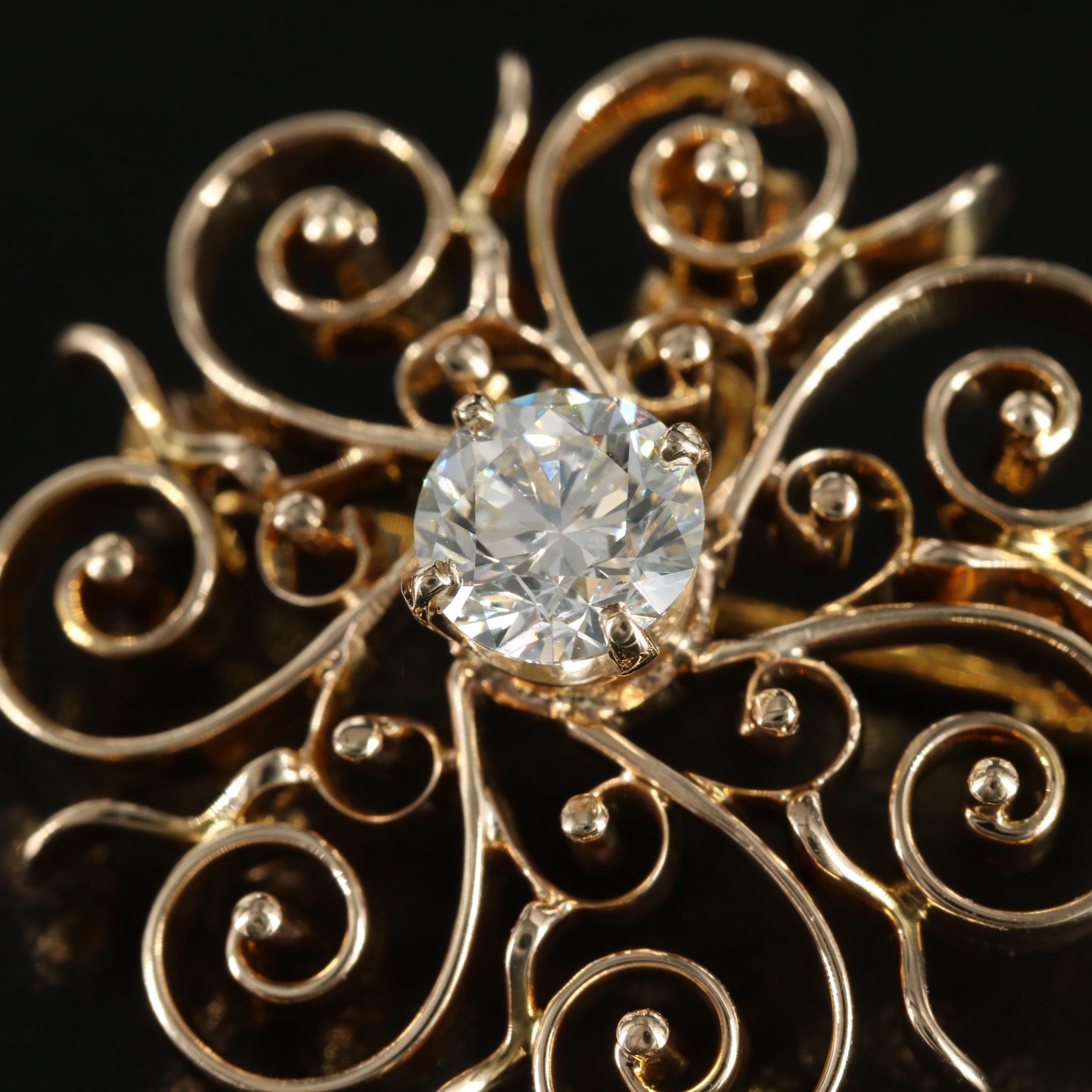 Vintage 14K 0.76 CT Diamond Converter Brooch