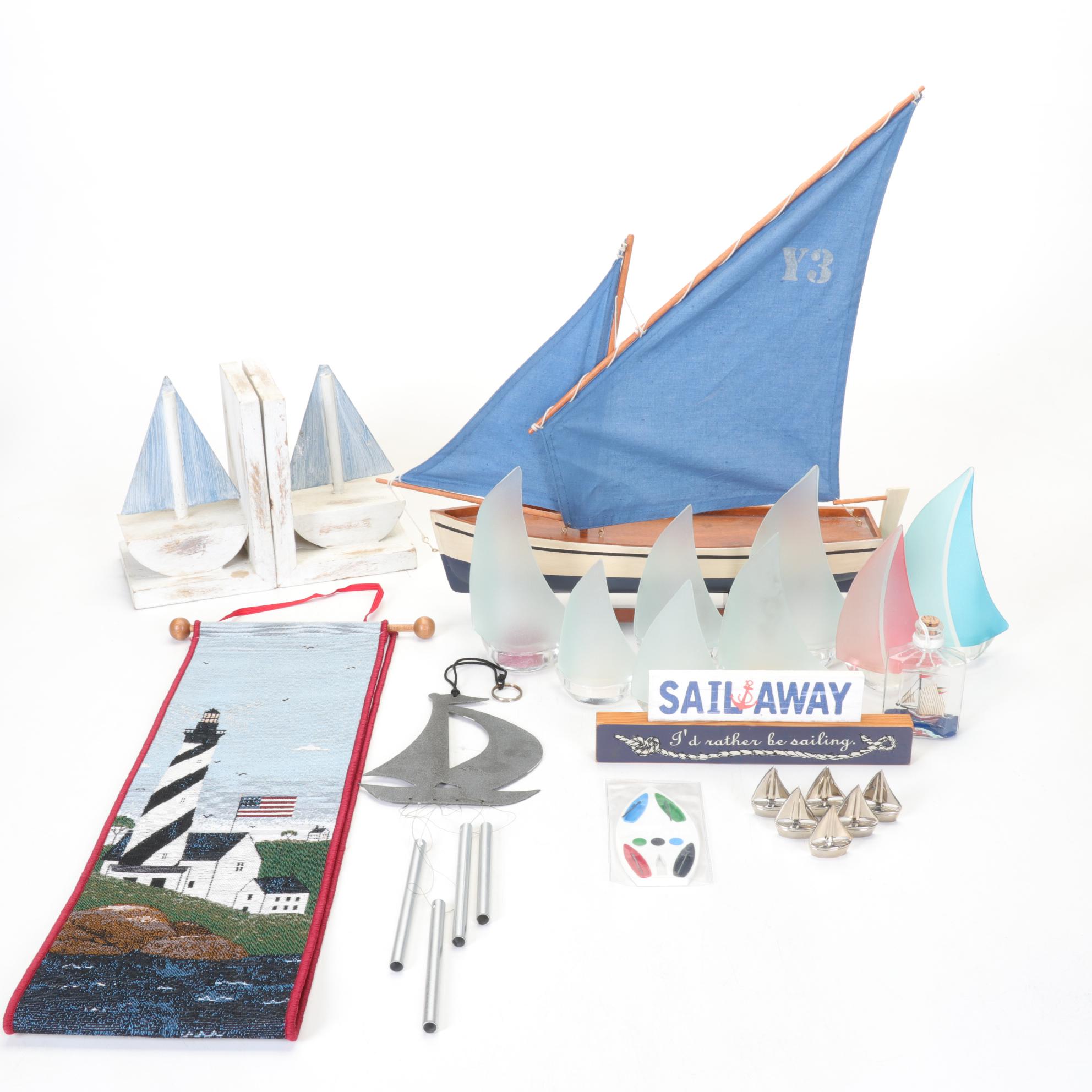 Sailing Collection with Bookends, Candle Holders, and Other Decor