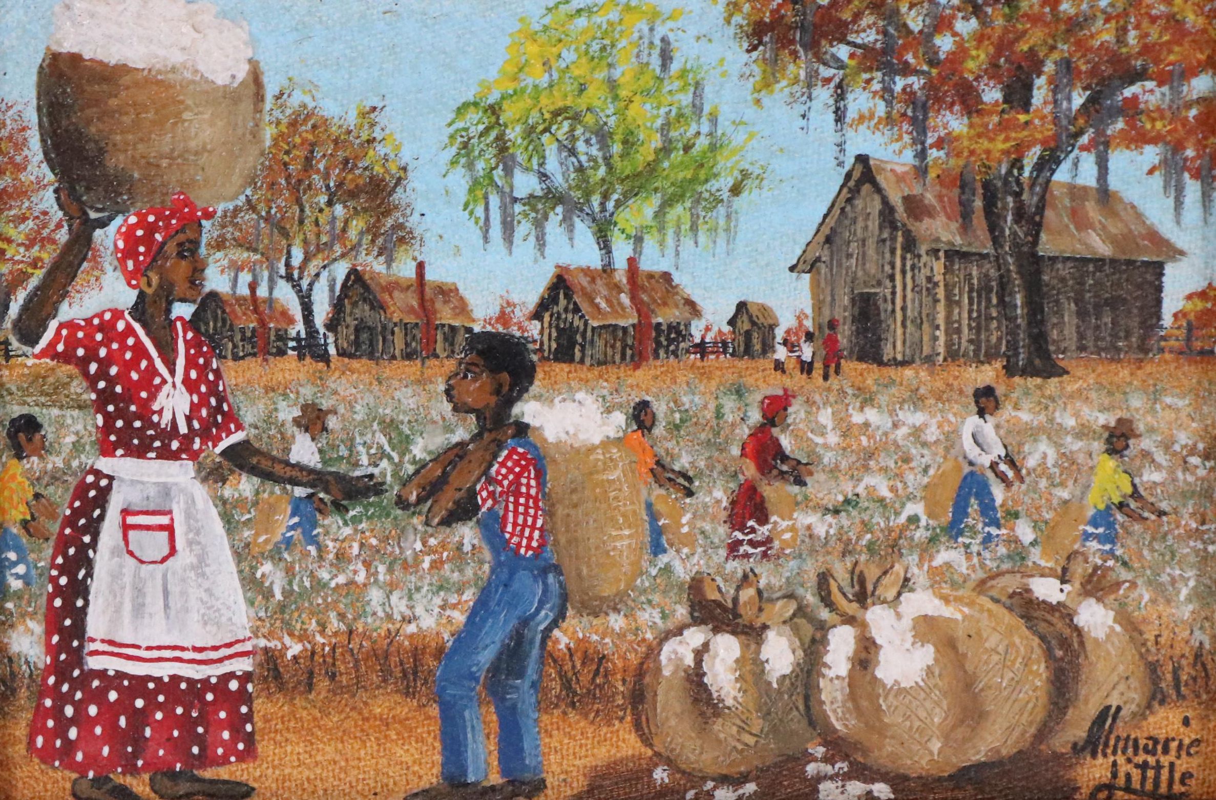 Almarie Pittman Little Folk Art Oil Painting, Mid 20th Century