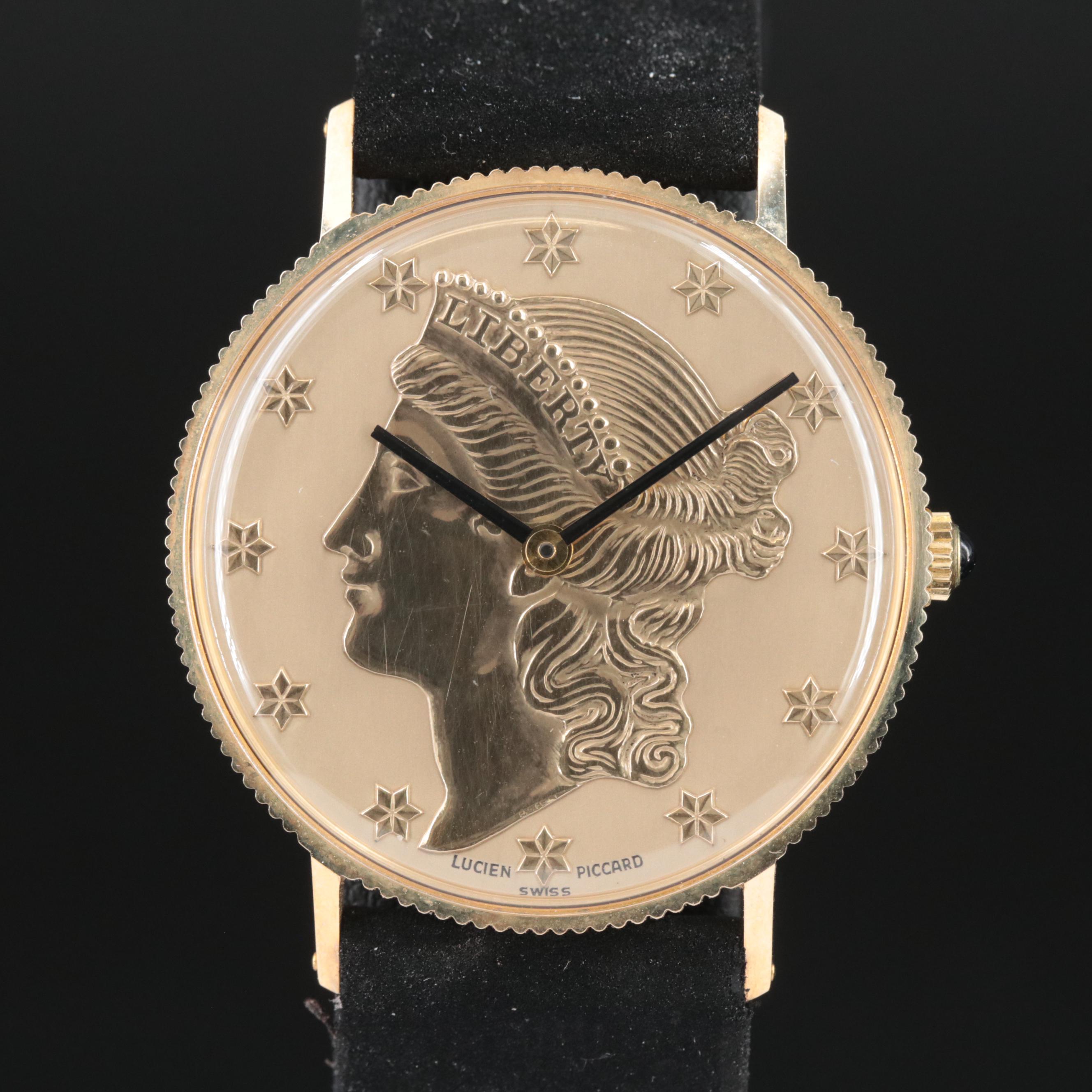 Lucien Piccard 14K Gold Coin Style Watch