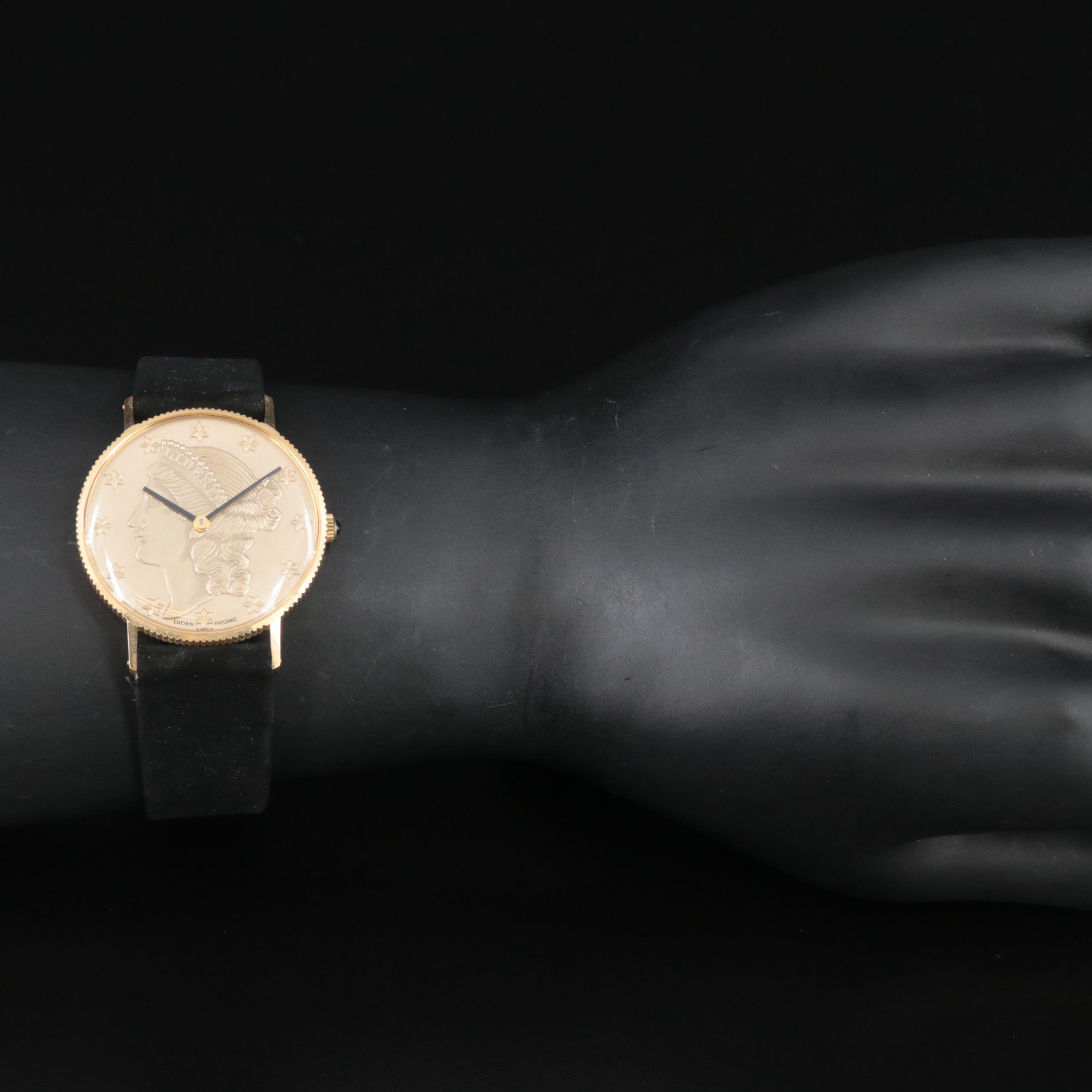 Lucien Piccard 14K Gold Coin Style Watch