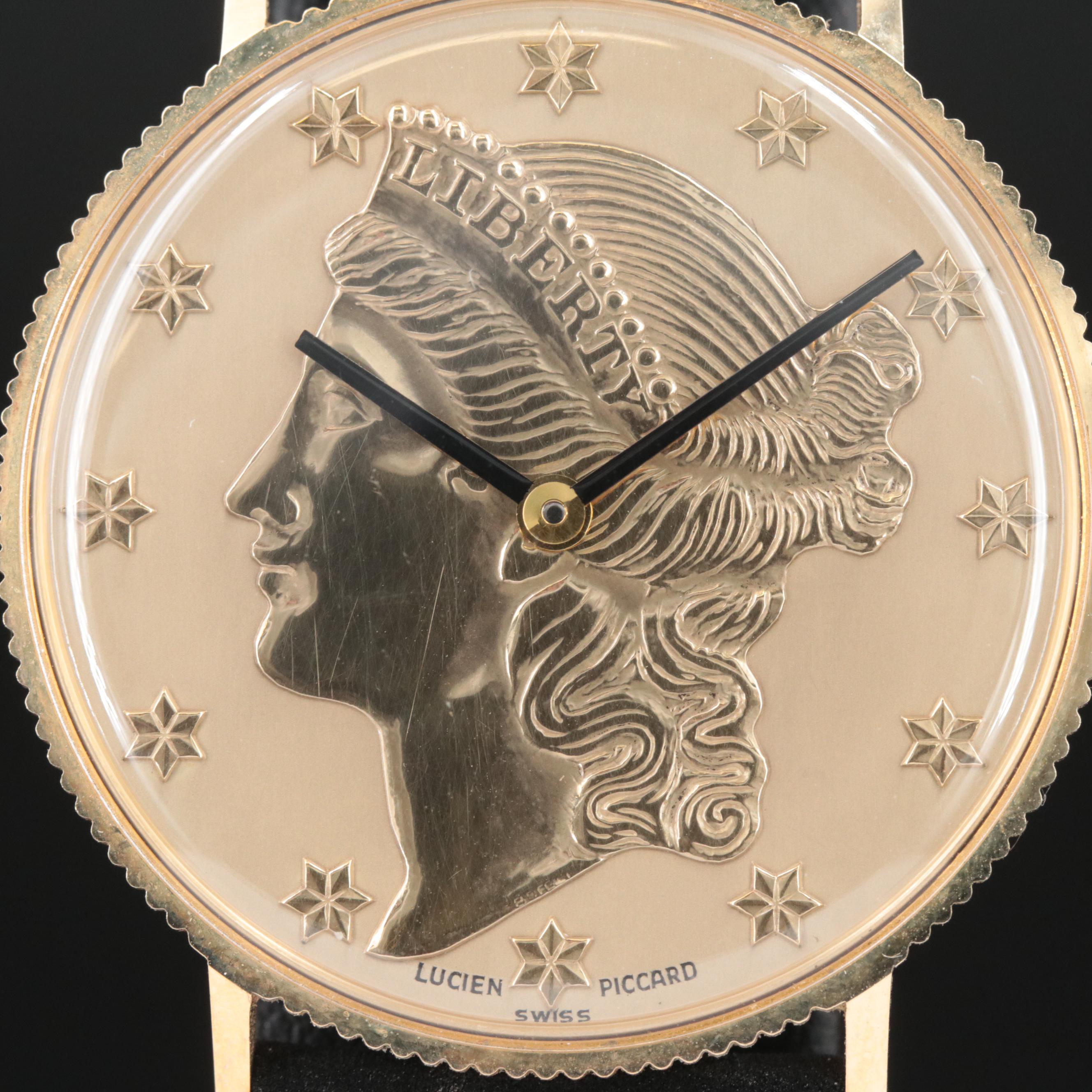 Lucien Piccard 14K Gold Coin Style Watch