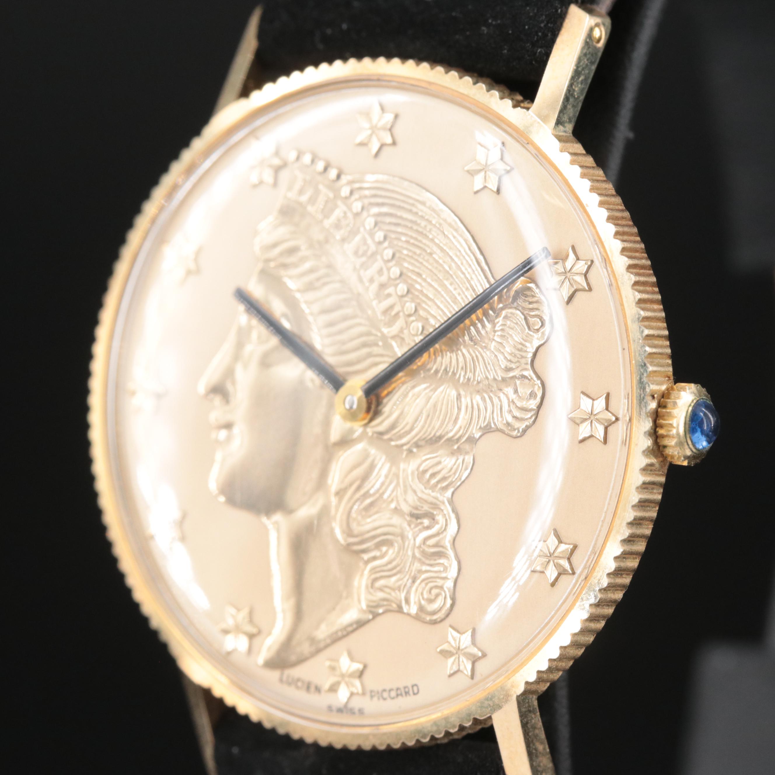 Lucien Piccard 14K Gold Coin Style Watch