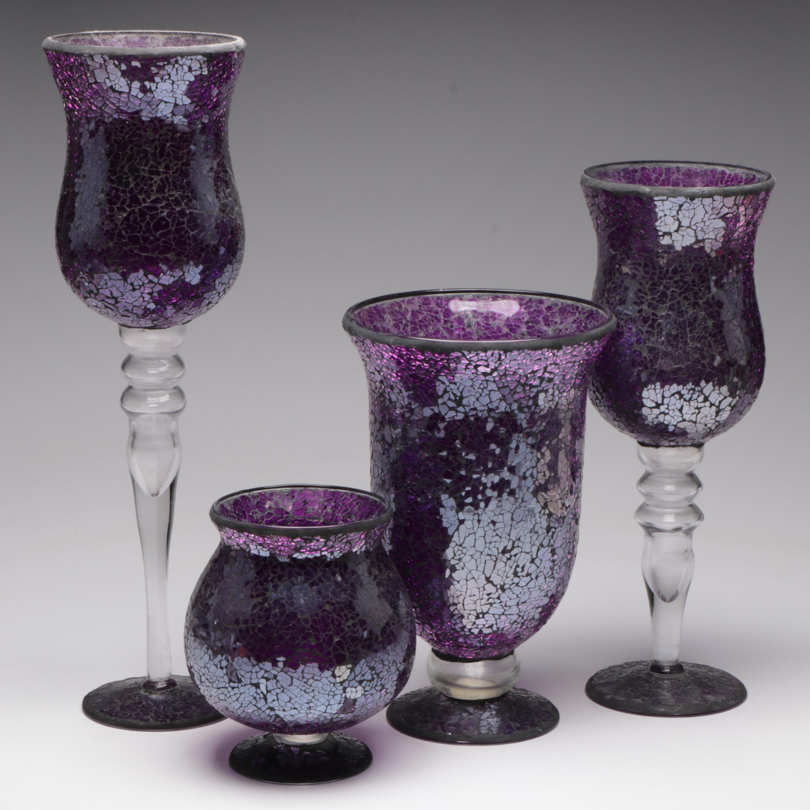 Hobby Lobby Mosaic Style Iridescent Glass Candle Holders and Vase