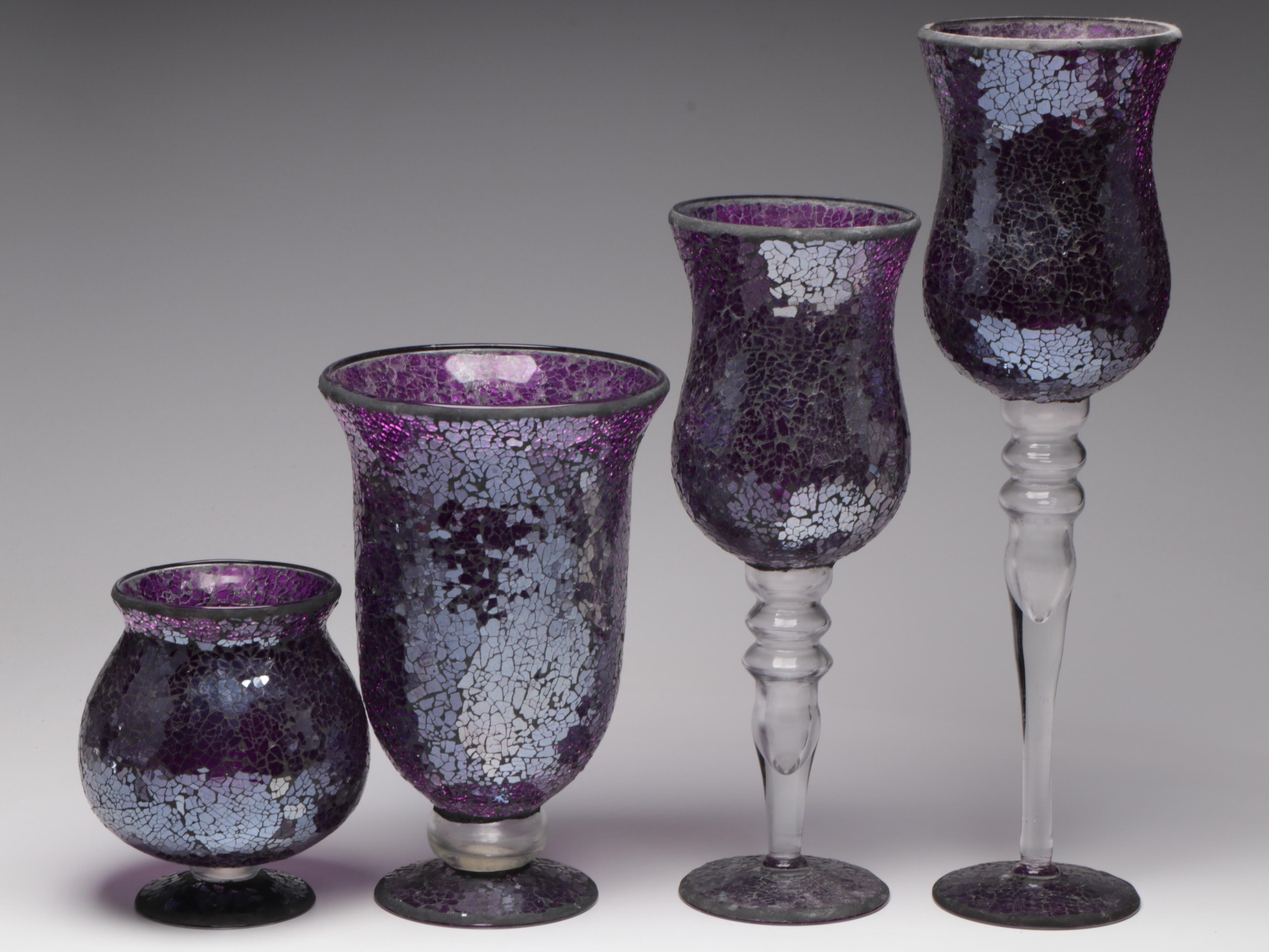 Hobby Lobby Mosaic Style Iridescent Glass Candle Holders and Vase