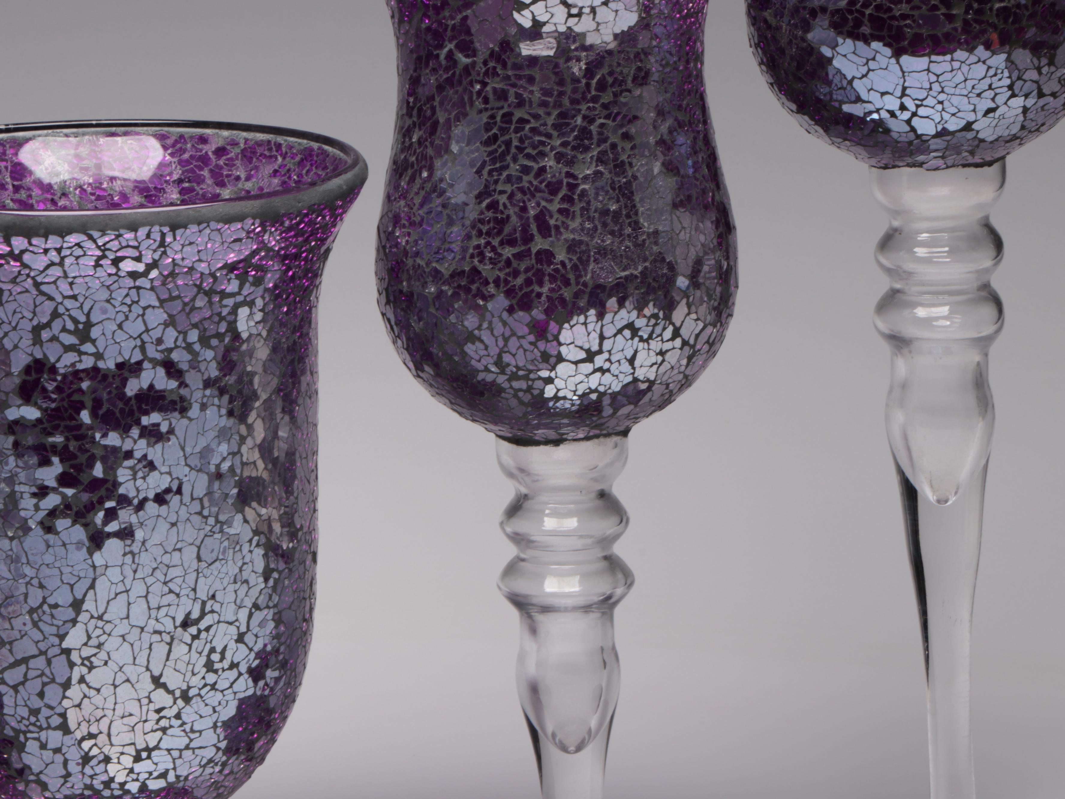 Hobby Lobby Mosaic Style Iridescent Glass Candle Holders and Vase