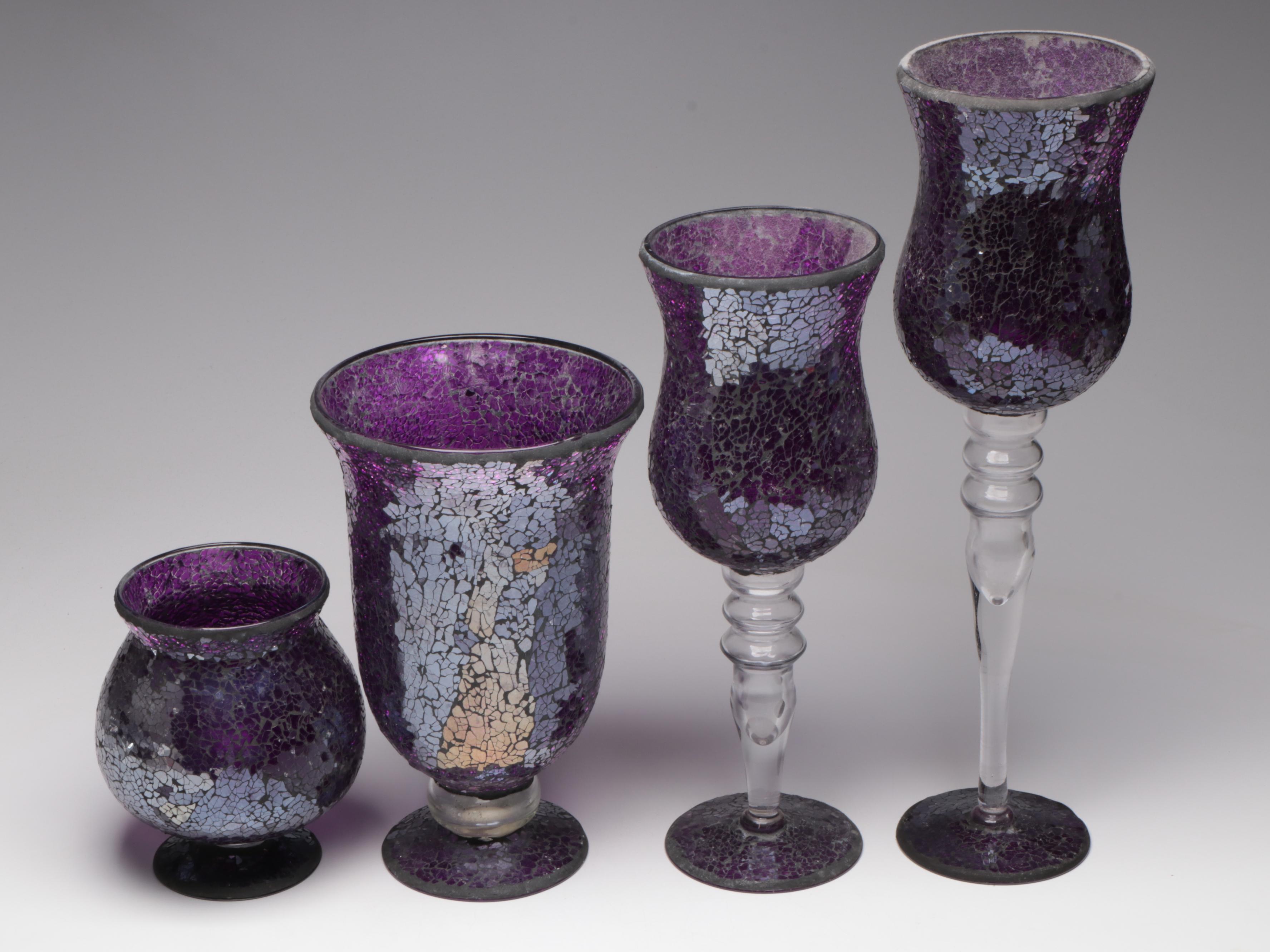 Hobby Lobby Mosaic Style Iridescent Glass Candle Holders and Vase