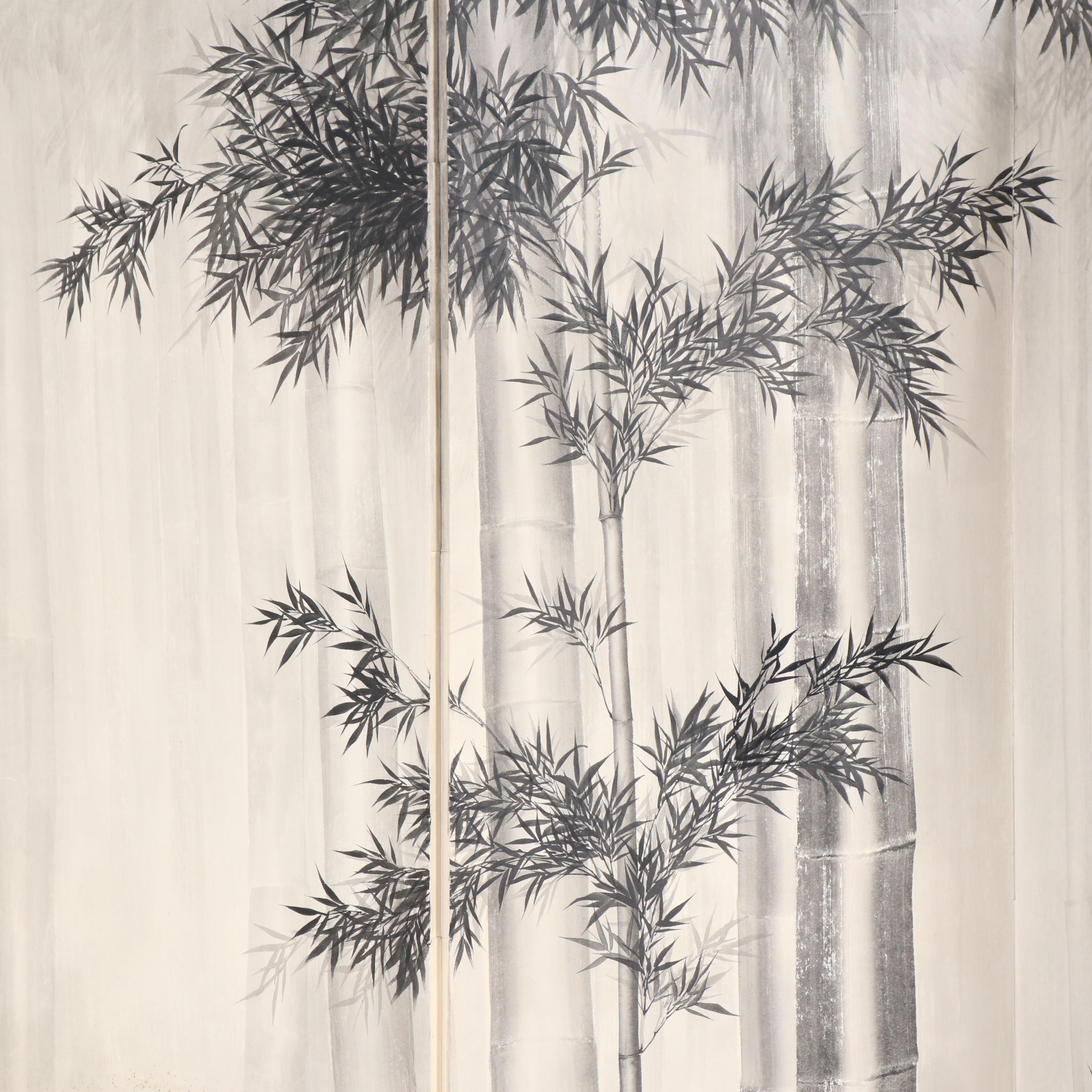 Japanese Six-Panel Room Divider with Bamboo Motif