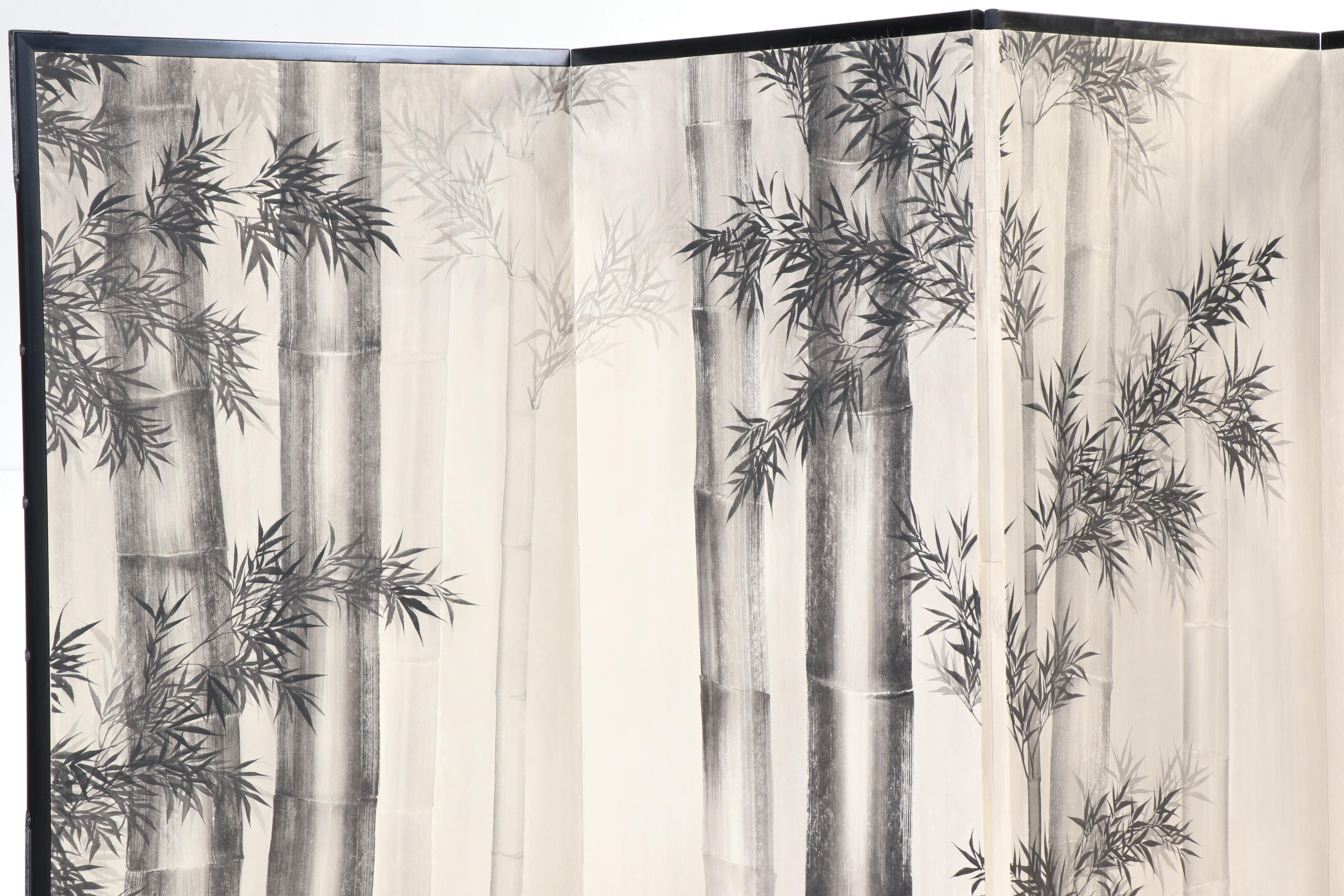 Japanese Six-Panel Room Divider with Bamboo Motif