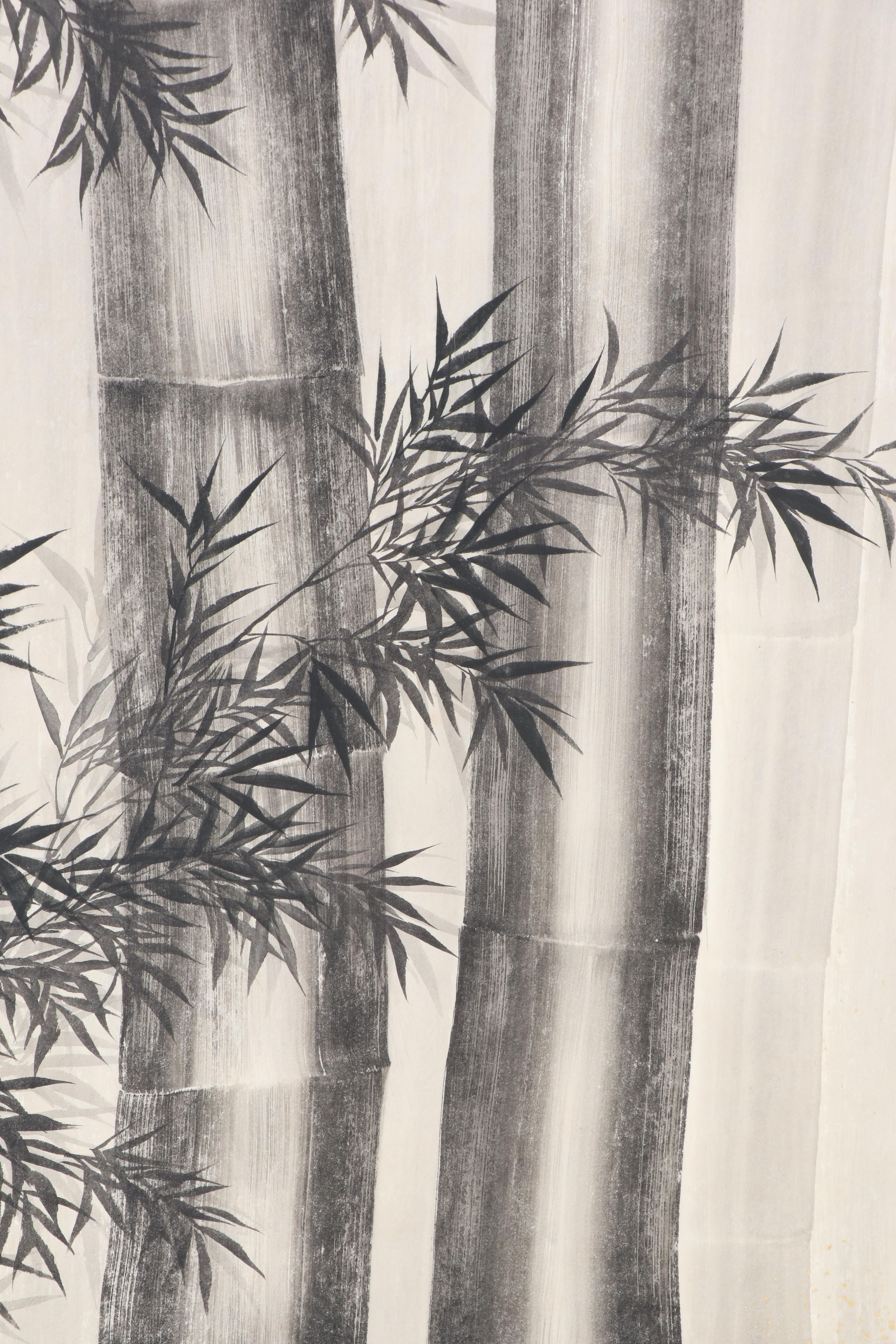 Japanese Six-Panel Room Divider with Bamboo Motif