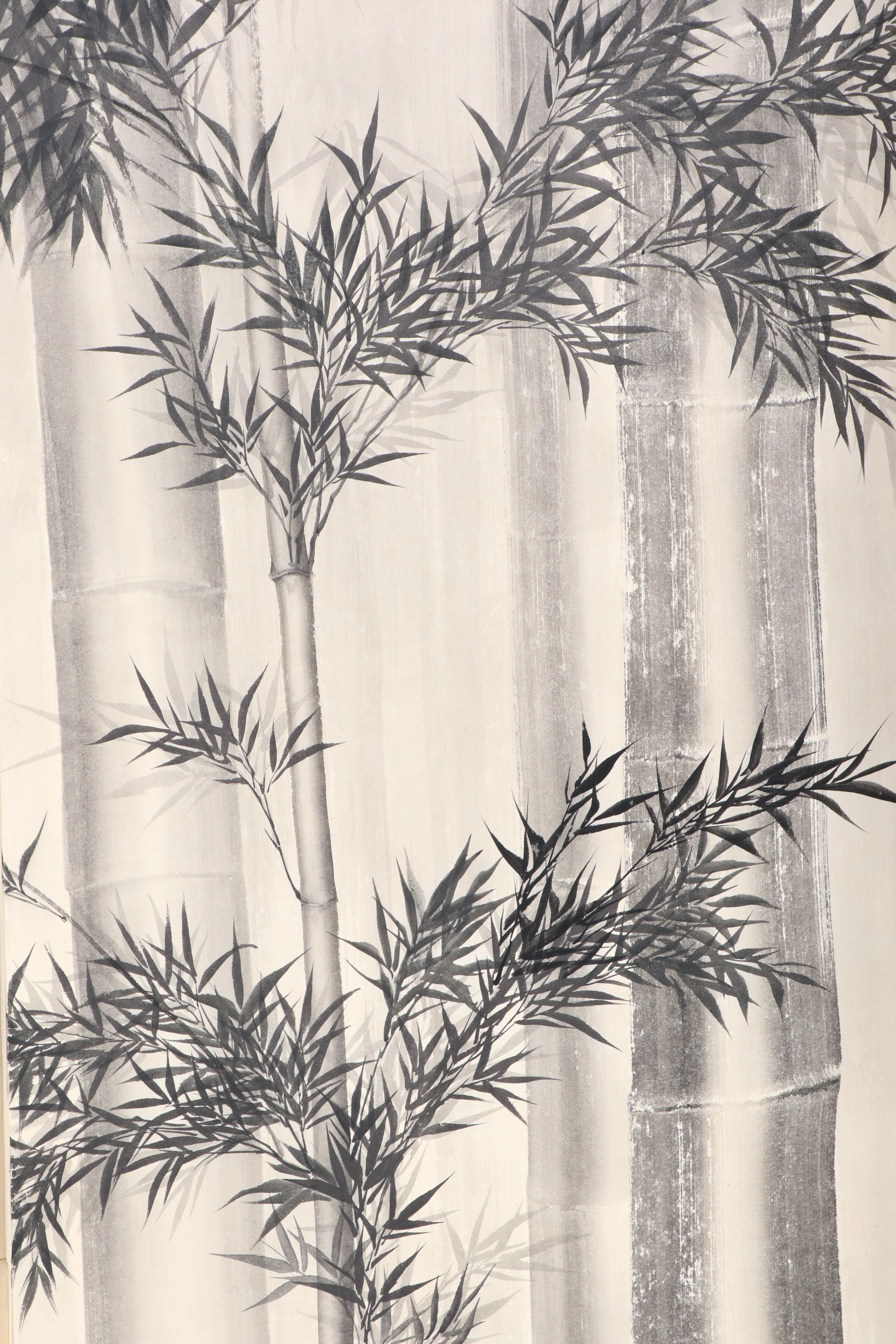 Japanese Six-Panel Room Divider with Bamboo Motif