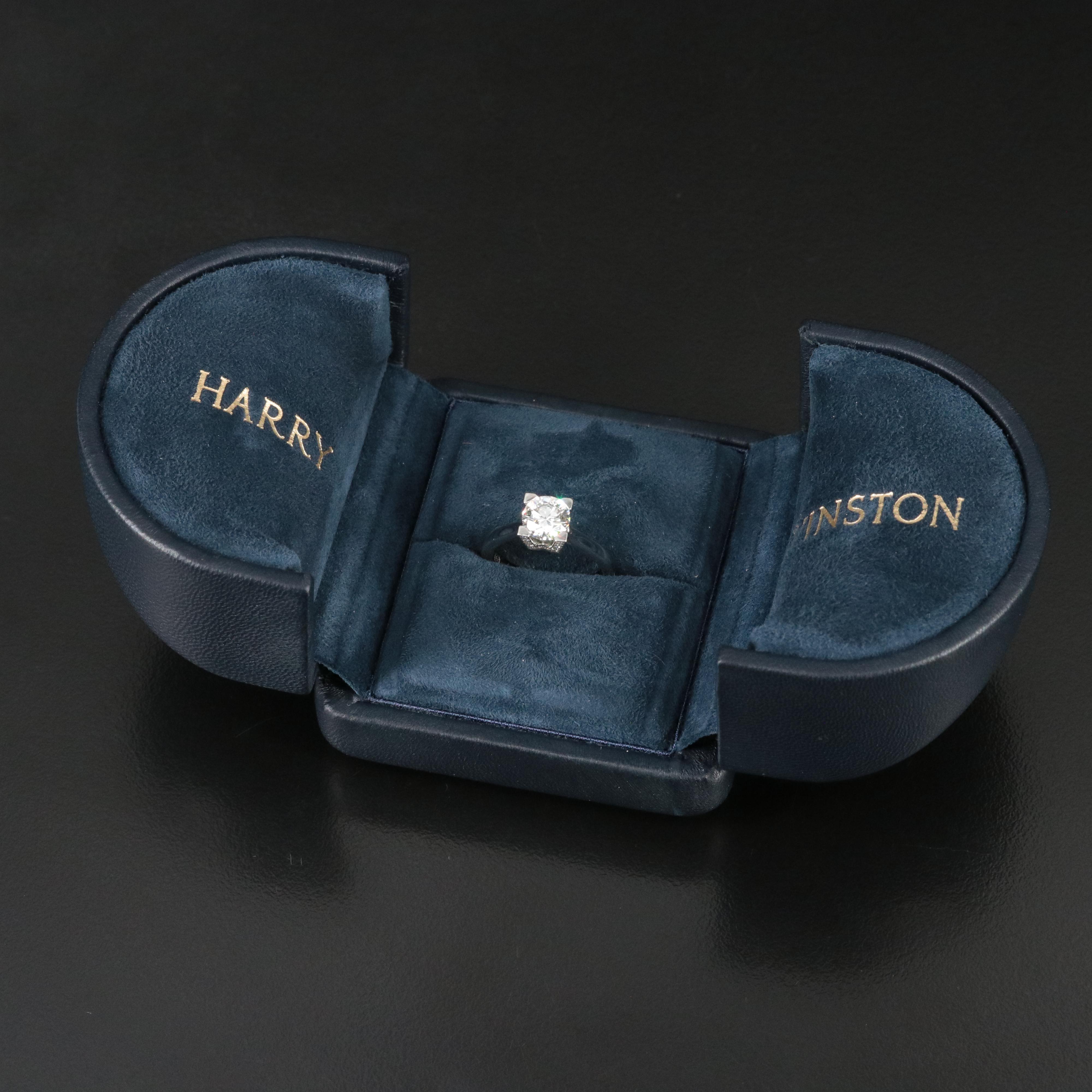 Harry Winston Platinum 1.30 CTW HW Logo Micropavé Ring with GIA Report