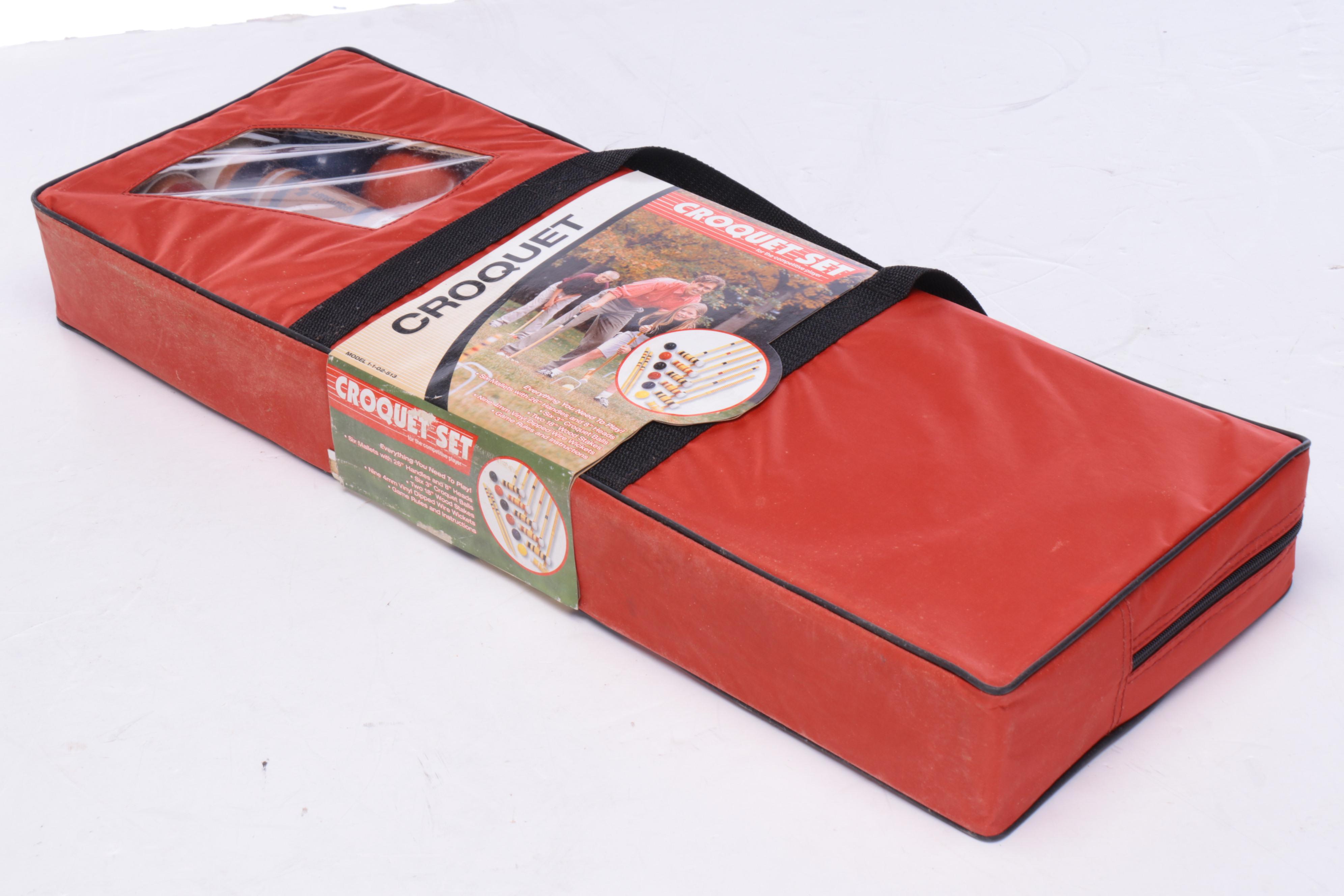 Gamesport Badminton Set with Wooden Croquet Set in Case and Kellogg's Bat