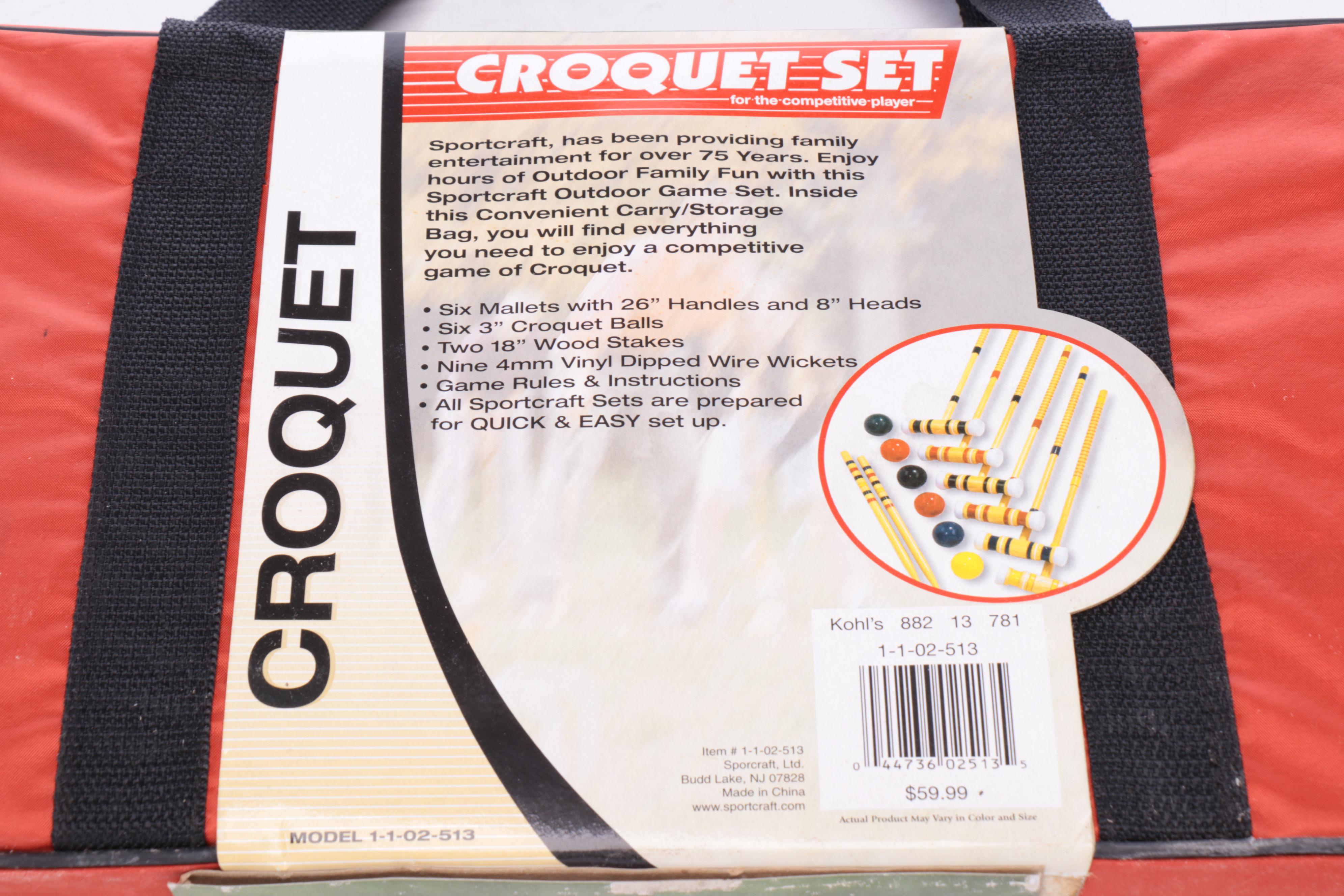 Gamesport Badminton Set with Wooden Croquet Set in Case and Kellogg's Bat
