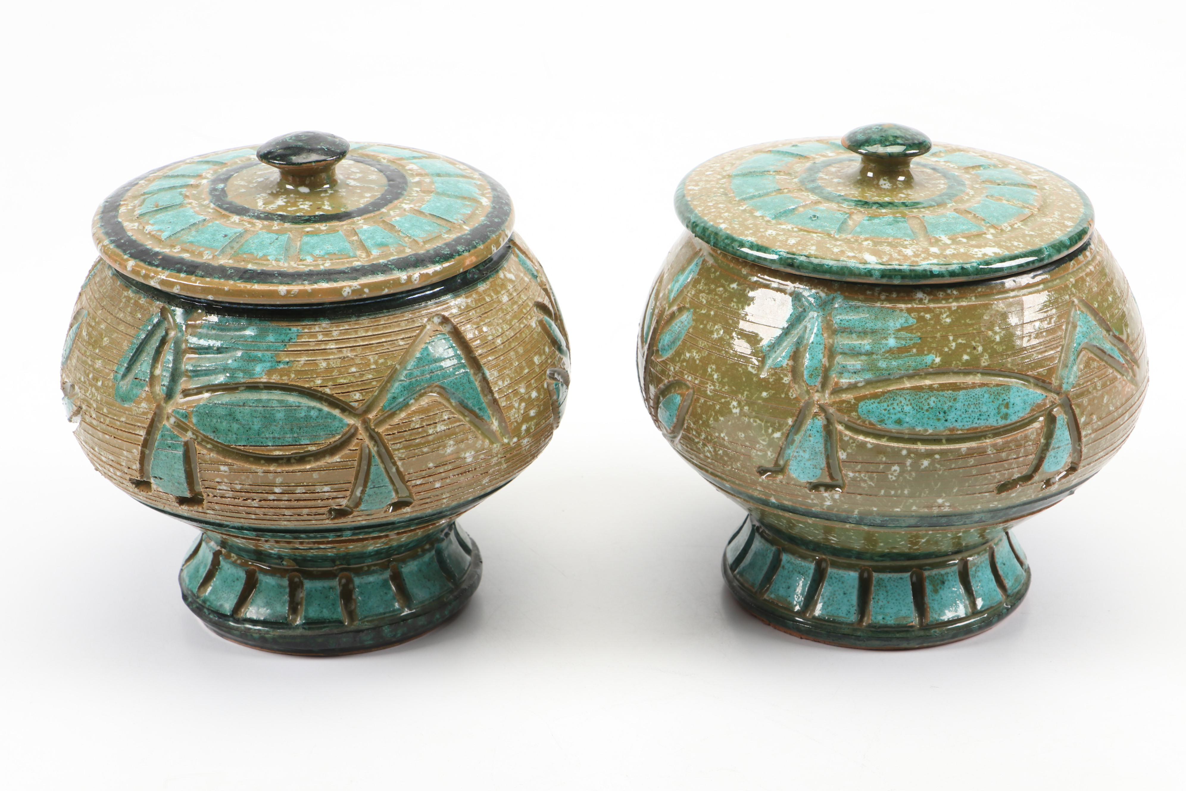 Aldo Londi for Bitossi "Rimini Blue" Ceramic Vase with Ceramic Lidded Jars