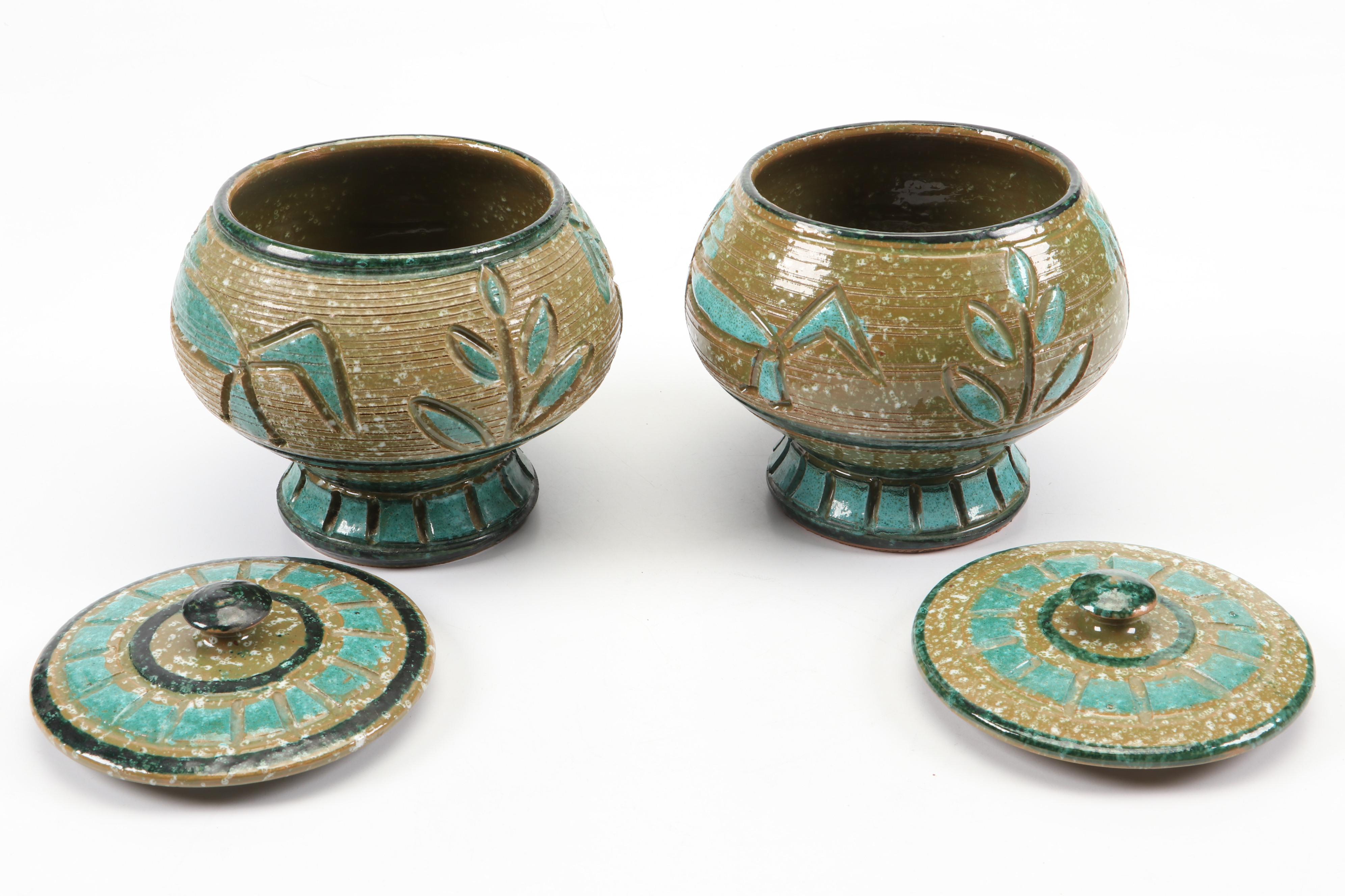 Aldo Londi for Bitossi "Rimini Blue" Ceramic Vase with Ceramic Lidded Jars