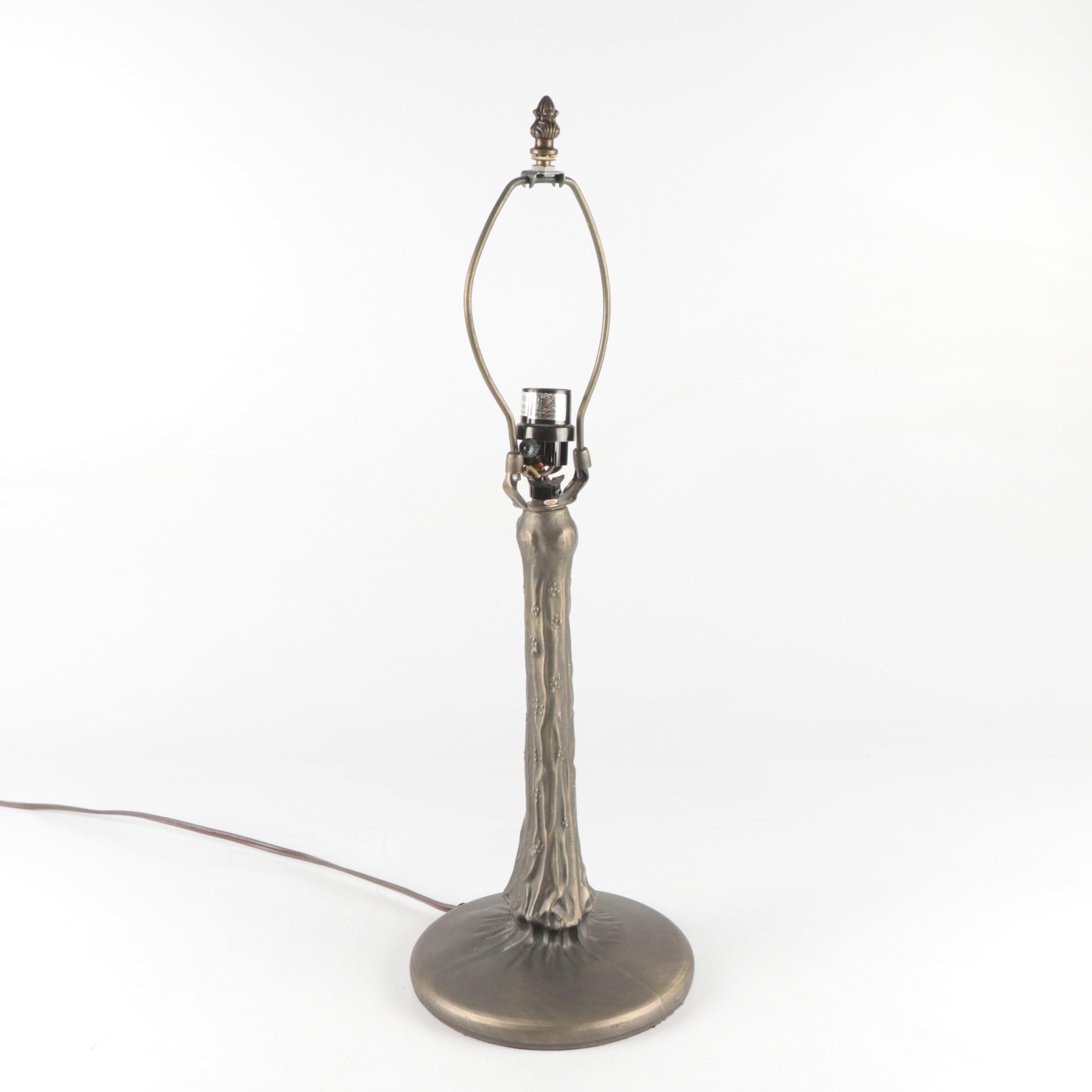 Dale Tiffany Style Slag Glass Lotus Motif Shade with Pressed Metal Table Lamp