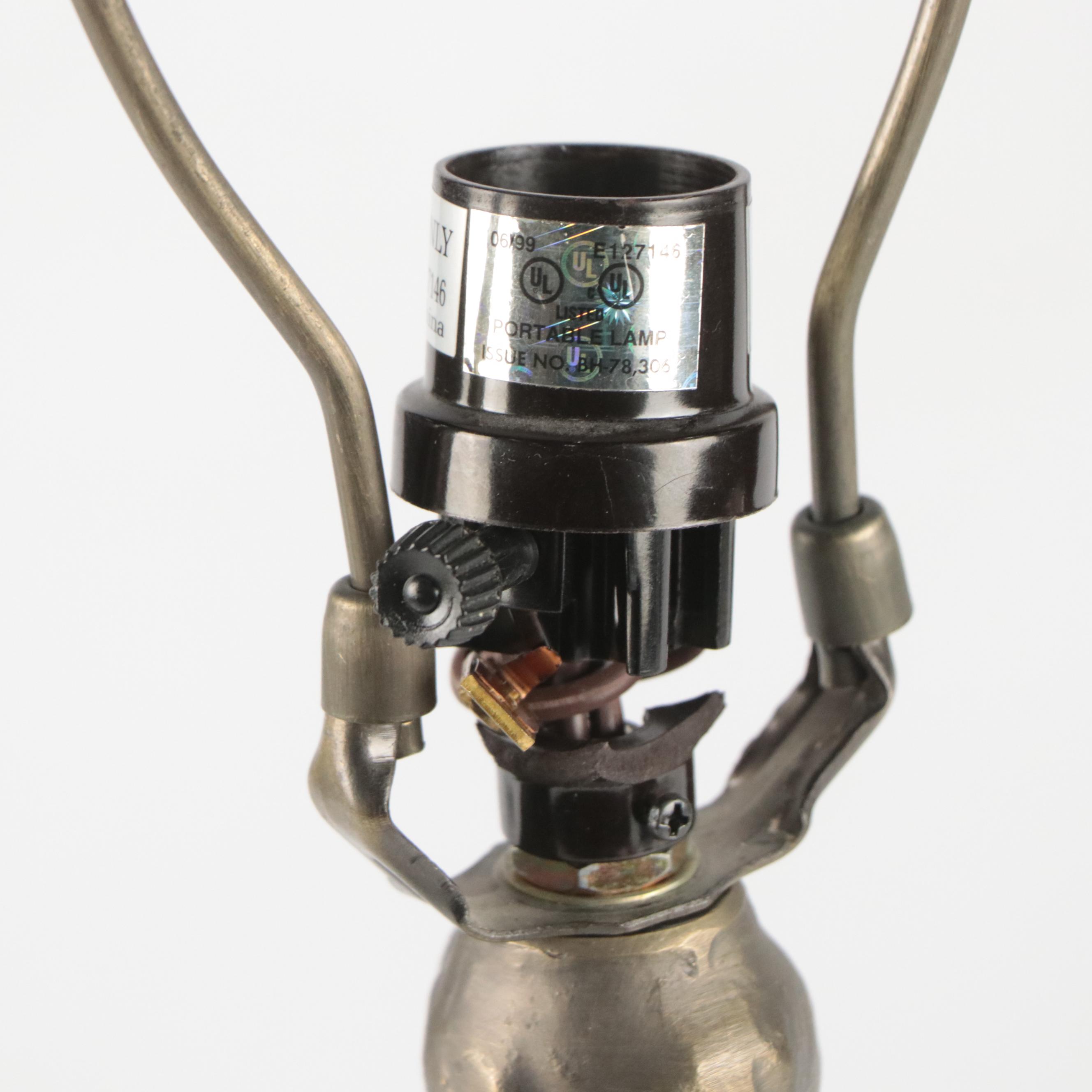 Dale Tiffany Style Slag Glass Lotus Motif Shade with Pressed Metal Table Lamp