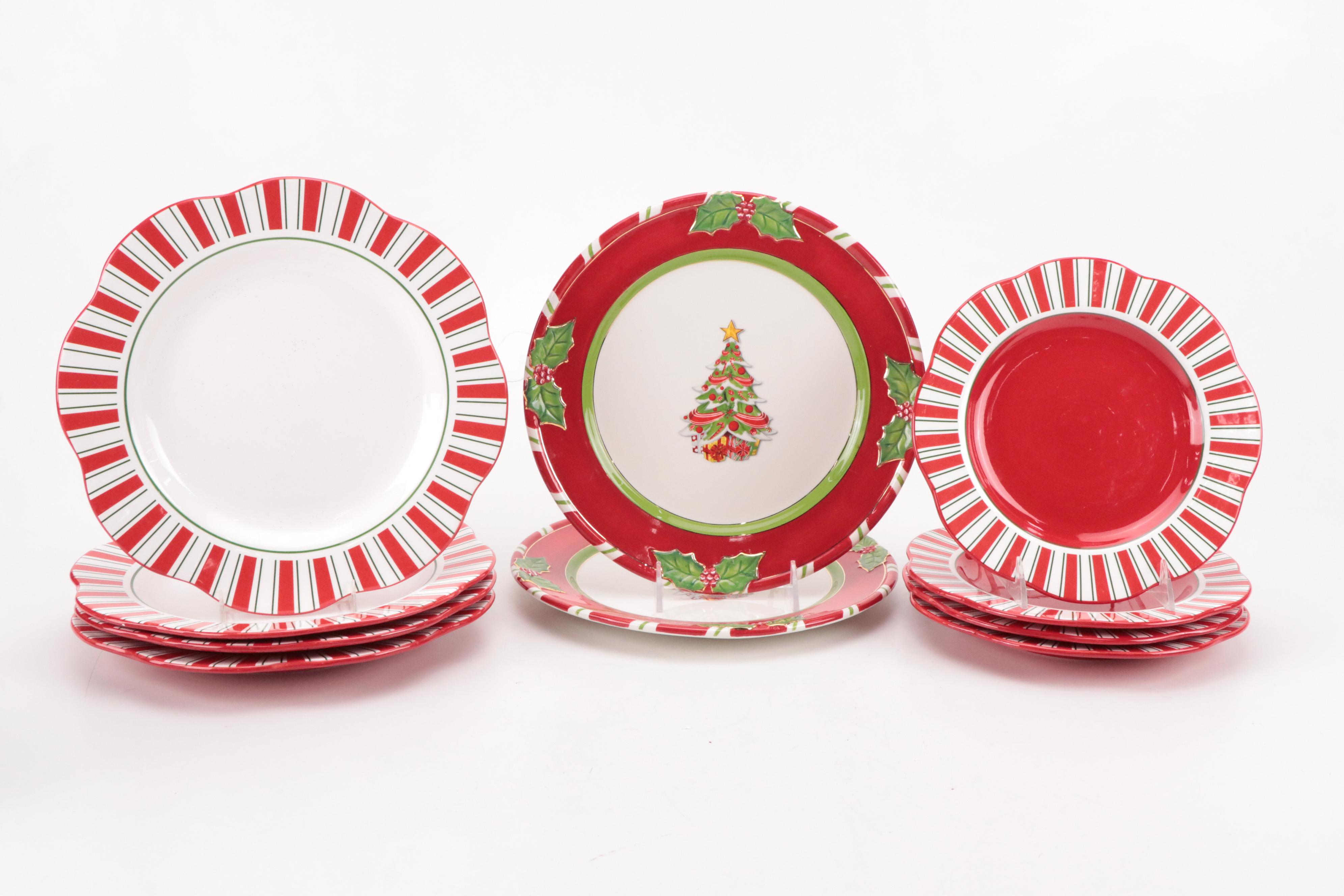 Pier 1 Imports "Candy Cane" Christmas Plates with Quilted Table Runners and More