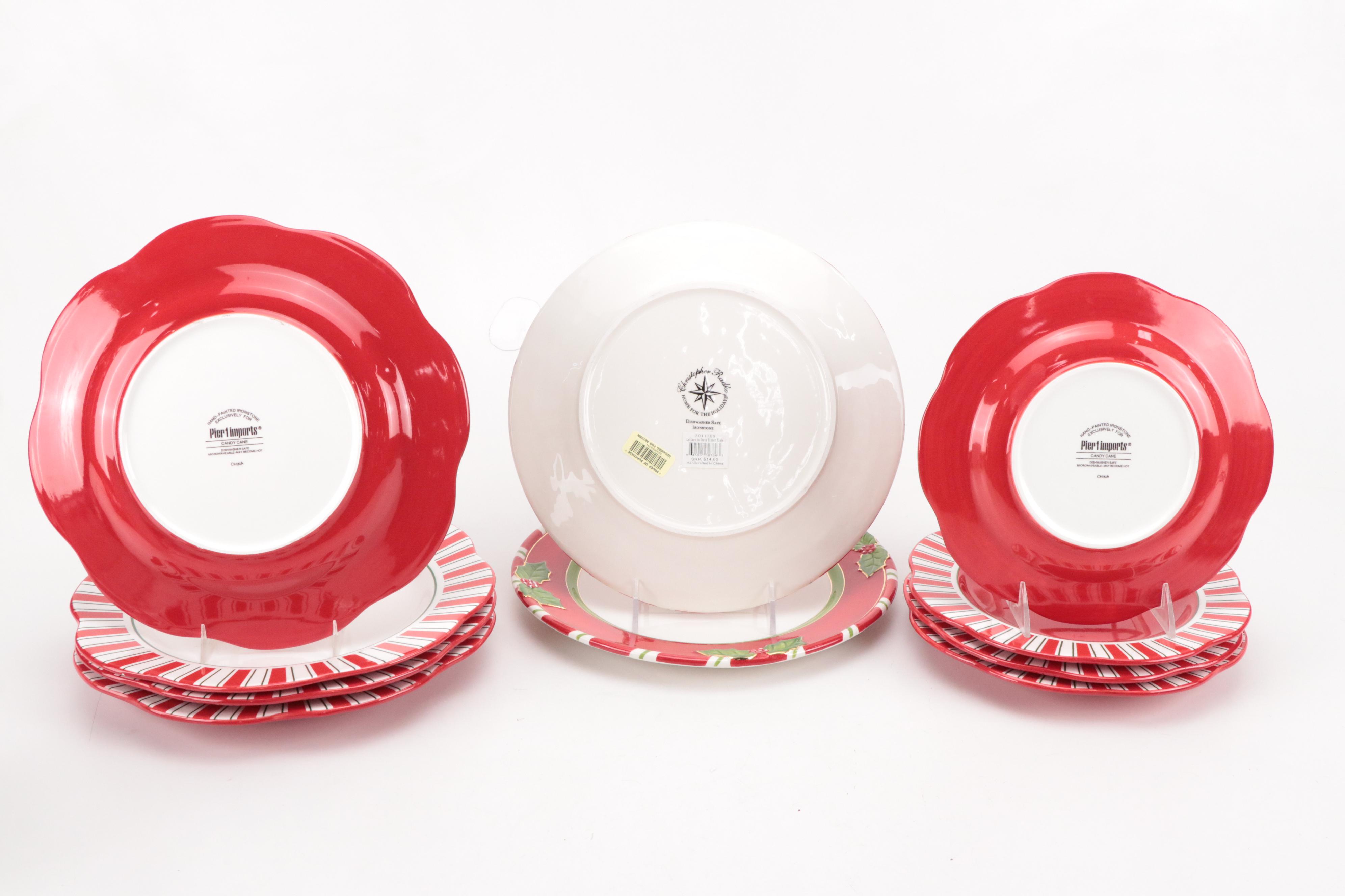 Pier 1 Imports "Candy Cane" Christmas Plates with Quilted Table Runners and More
