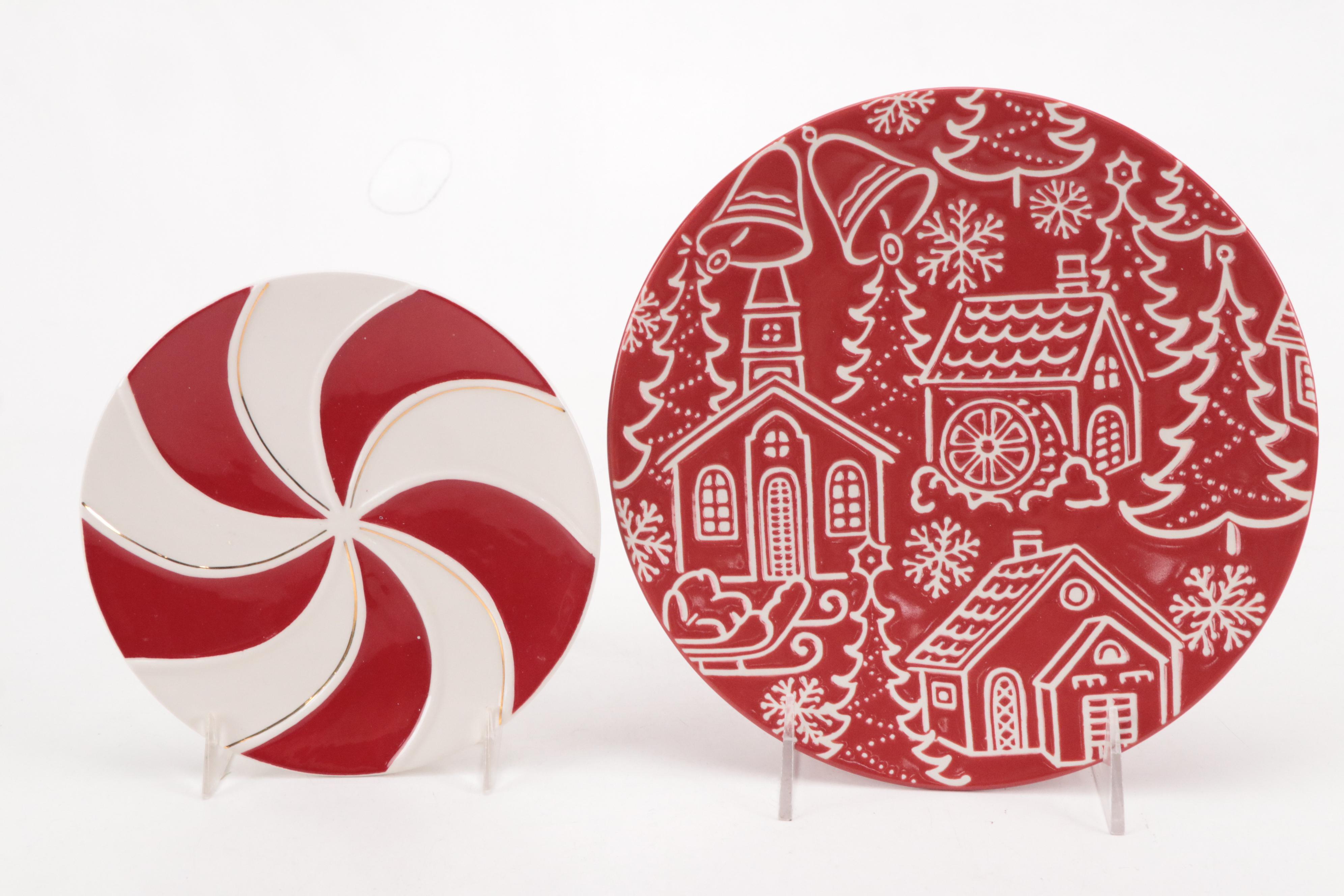 Pier 1 Imports "Candy Cane" Christmas Plates with Quilted Table Runners and More