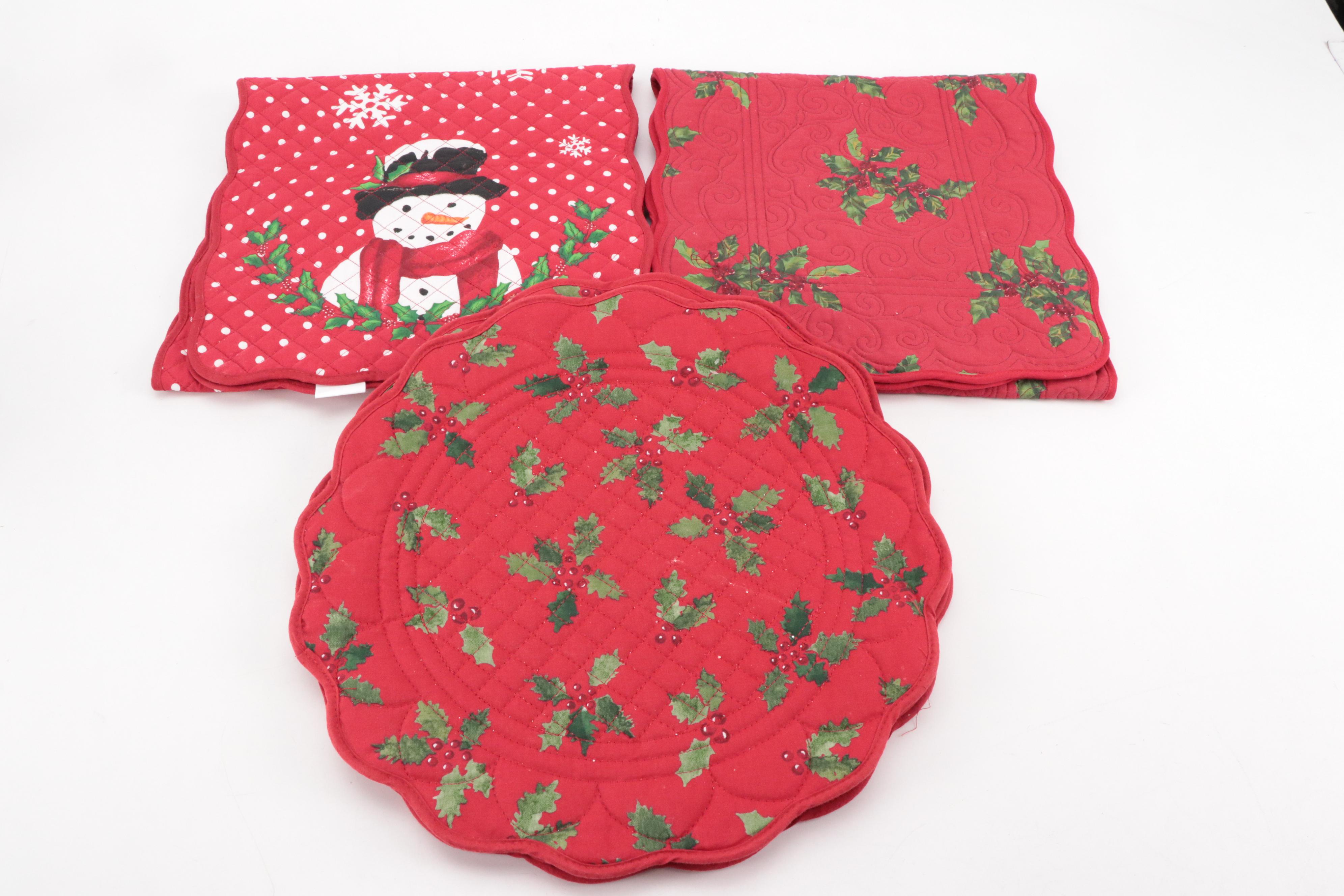 Pier 1 Imports "Candy Cane" Christmas Plates with Quilted Table Runners and More