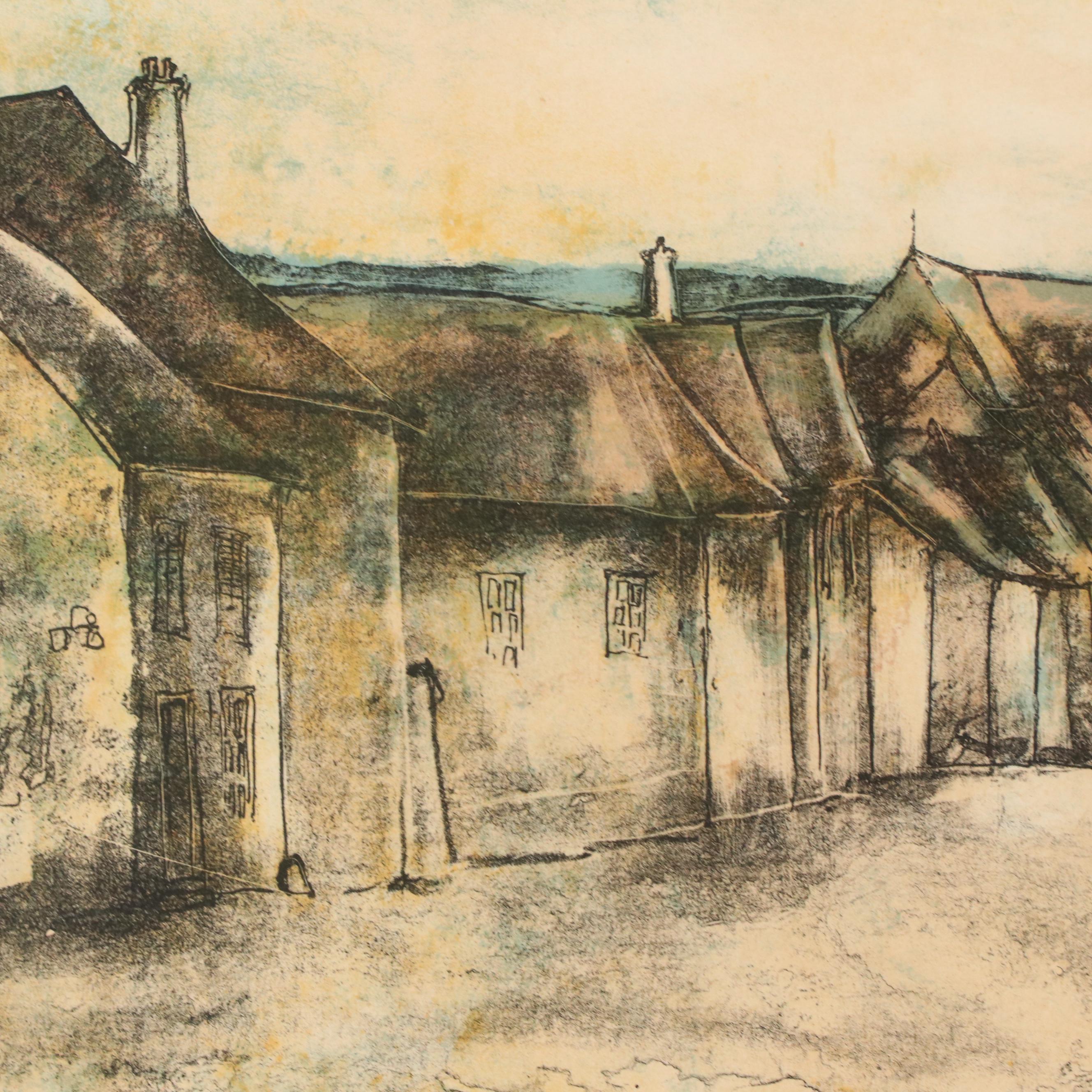 Bernard Gantner French Village Scene Lithograph