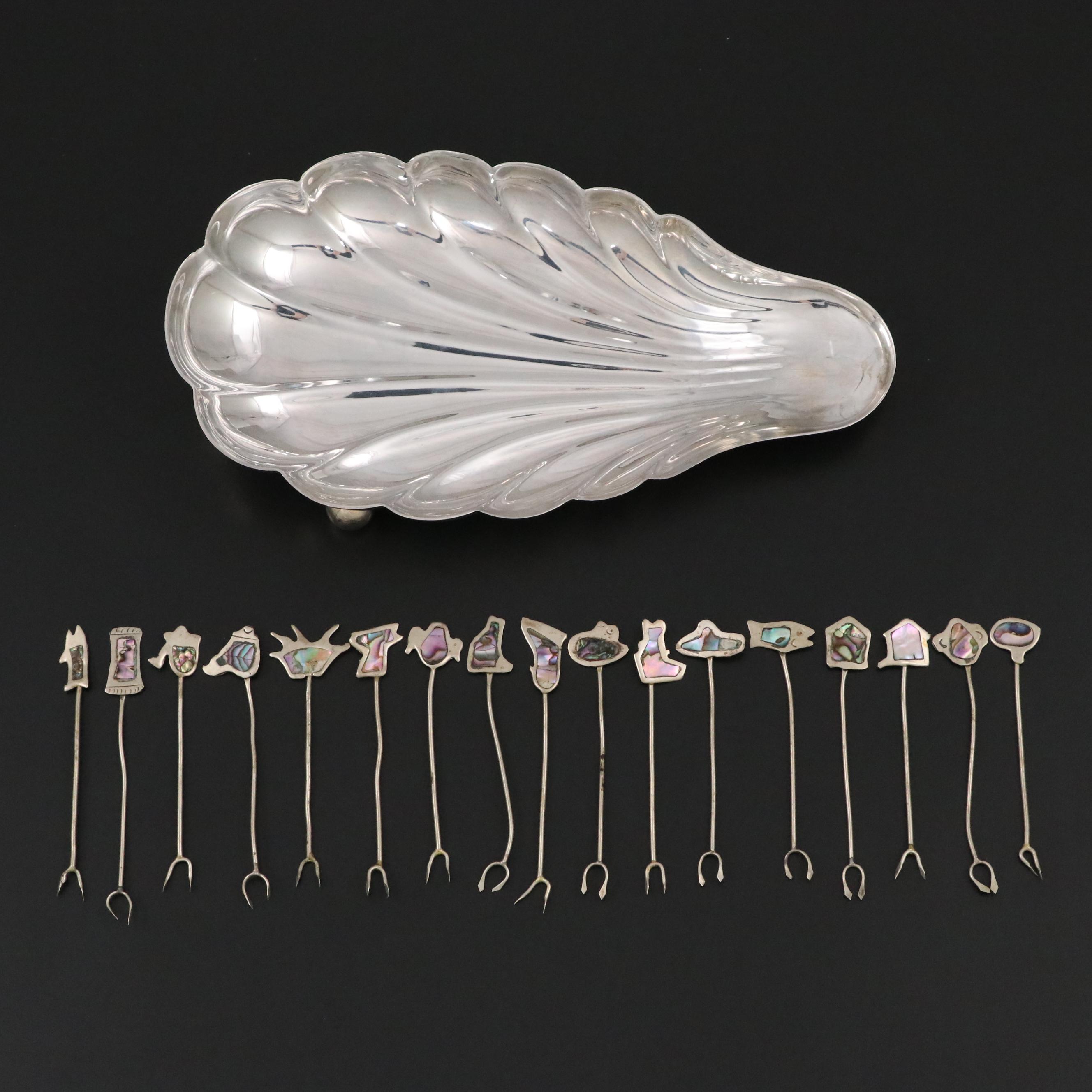 Alpaca Silver Hors D'Oeuvre Forks with Abalone Inlays and More