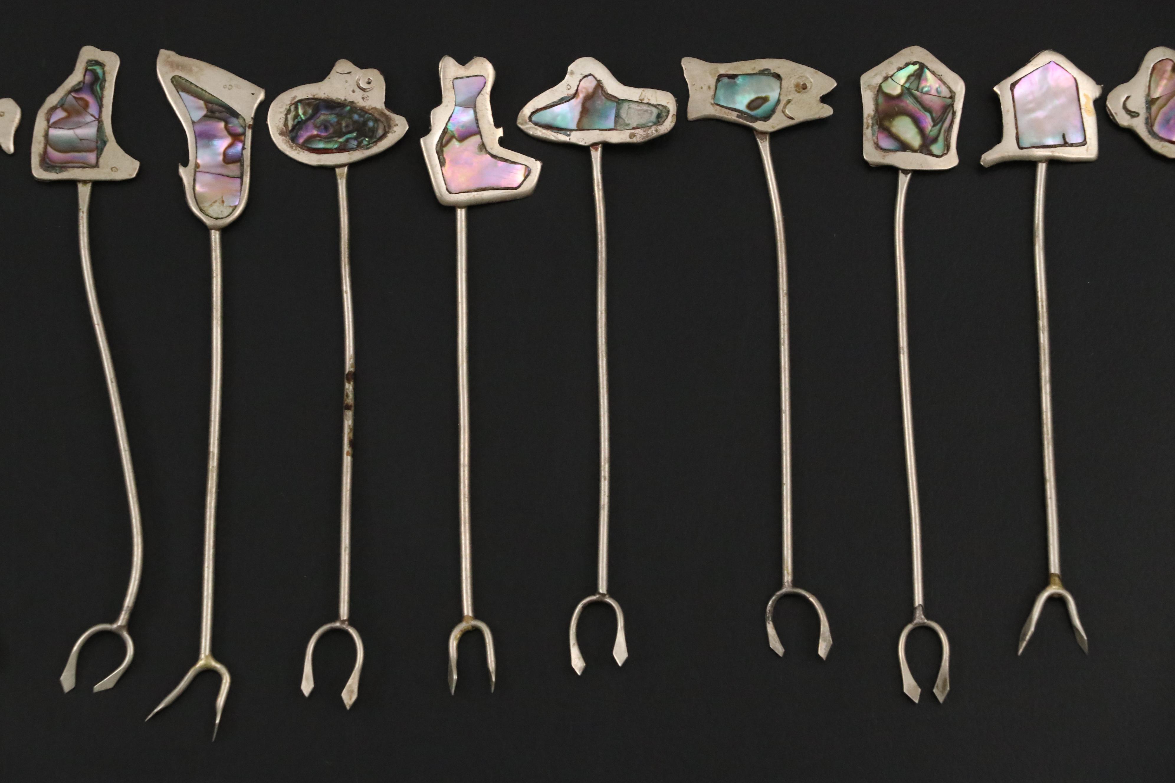 Alpaca Silver Hors D'Oeuvre Forks with Abalone Inlays and More