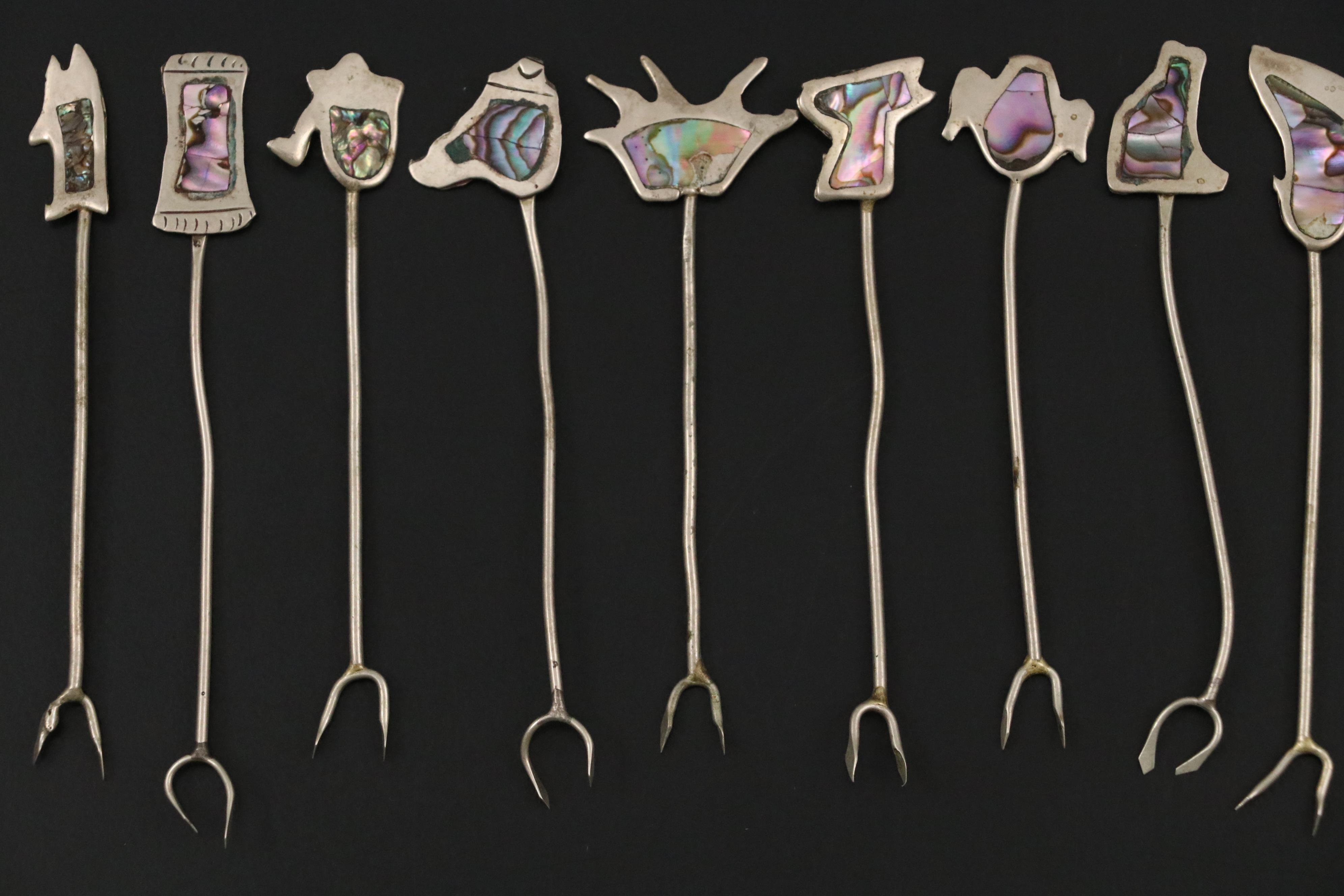 Alpaca Silver Hors D'Oeuvre Forks with Abalone Inlays and More