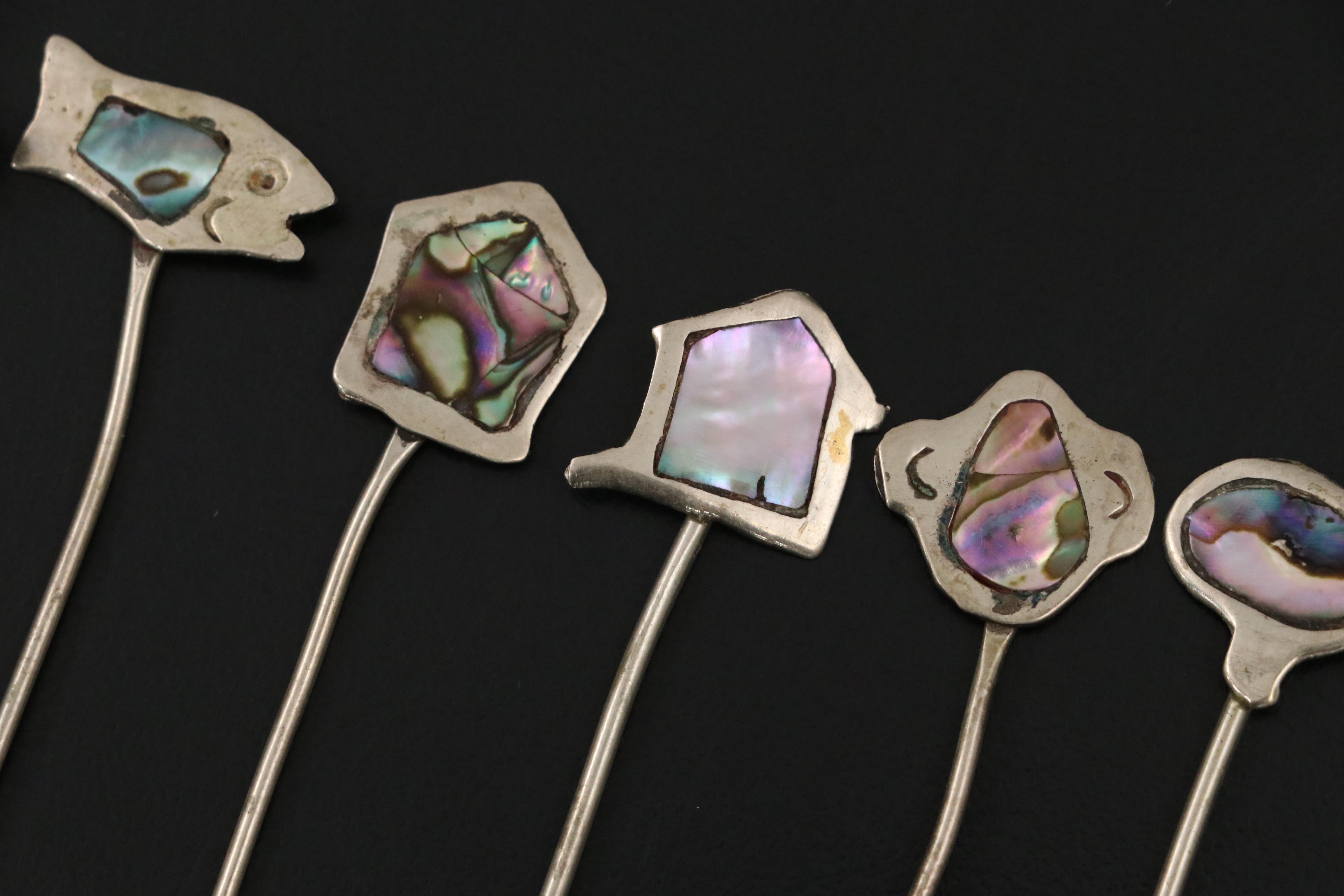 Alpaca Silver Hors D'Oeuvre Forks with Abalone Inlays and More