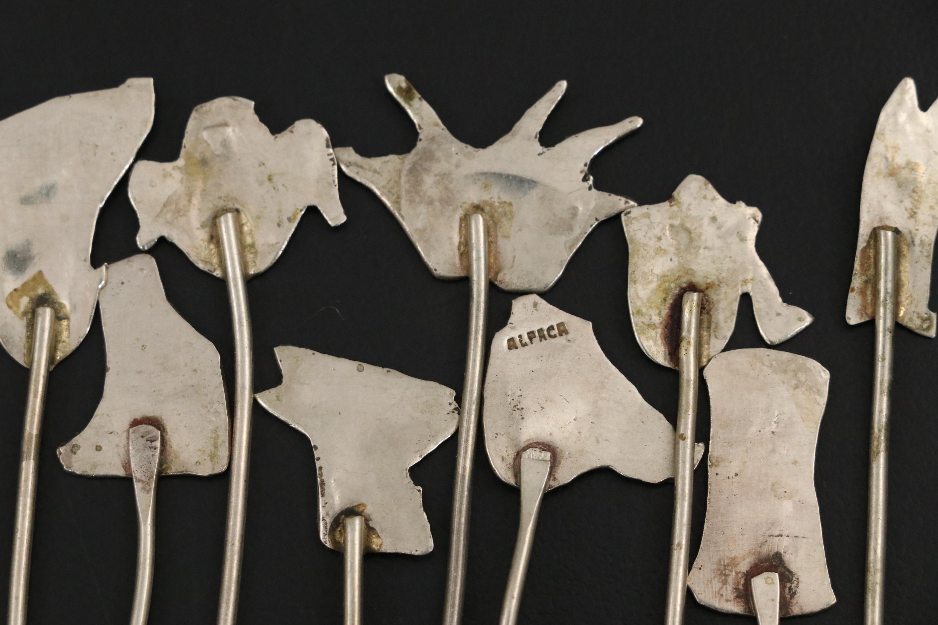 Alpaca Silver Hors D'Oeuvre Forks with Abalone Inlays and More