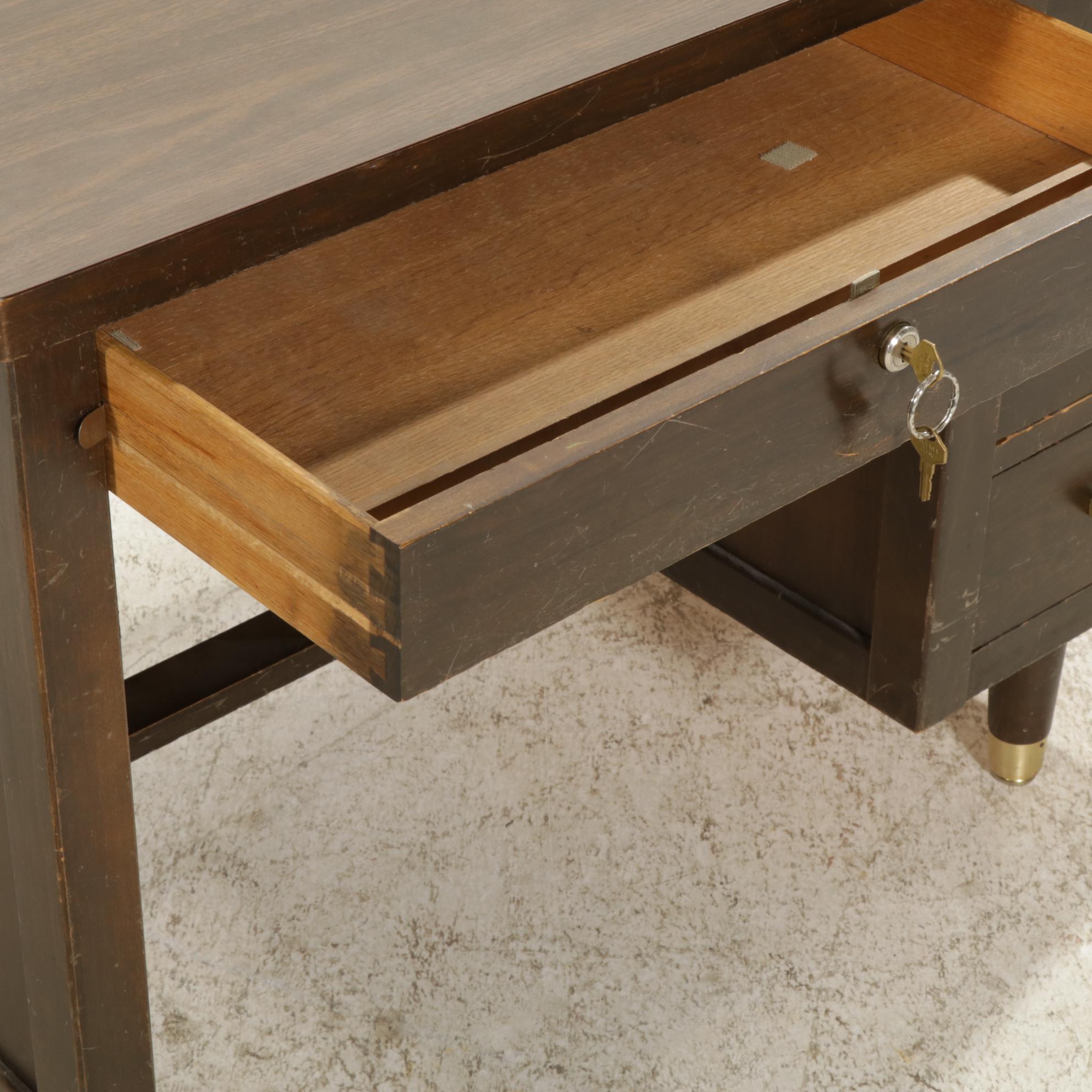 Indiana Desk Co. Mid Century Modern Walnut and Laminate Top Writing Desk