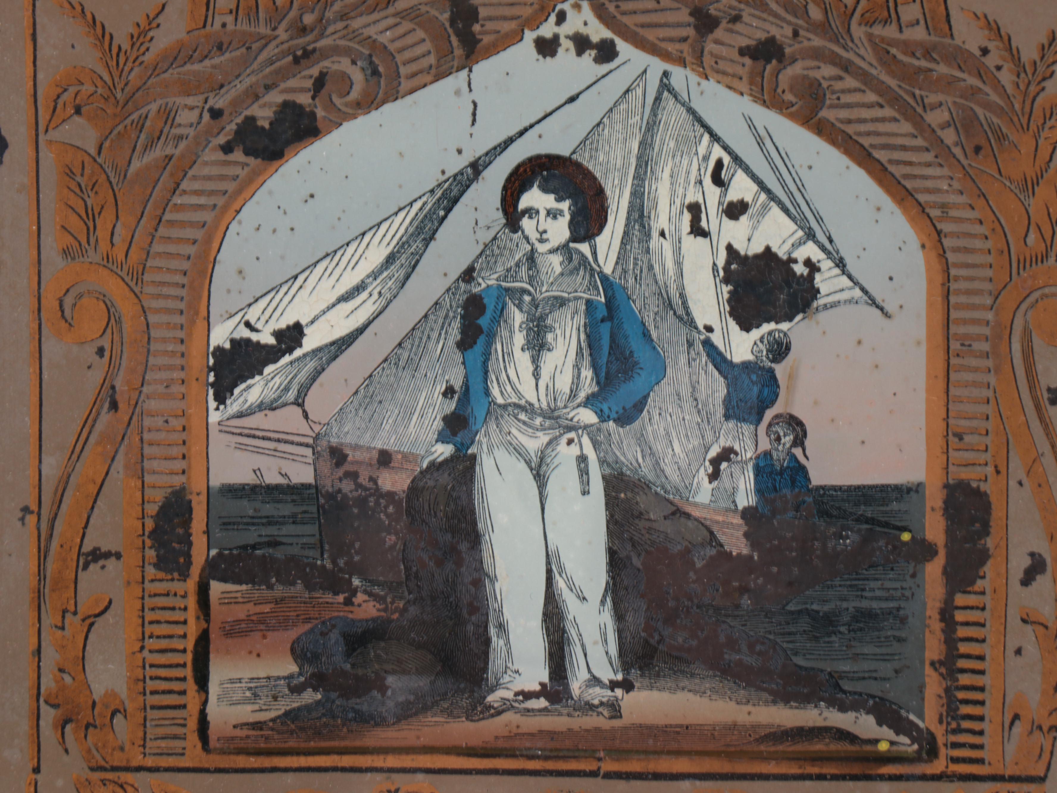 Seth Thomas Reverse Painted Nautical Walnut 8-Day Clock, Mid to Late 19th C.